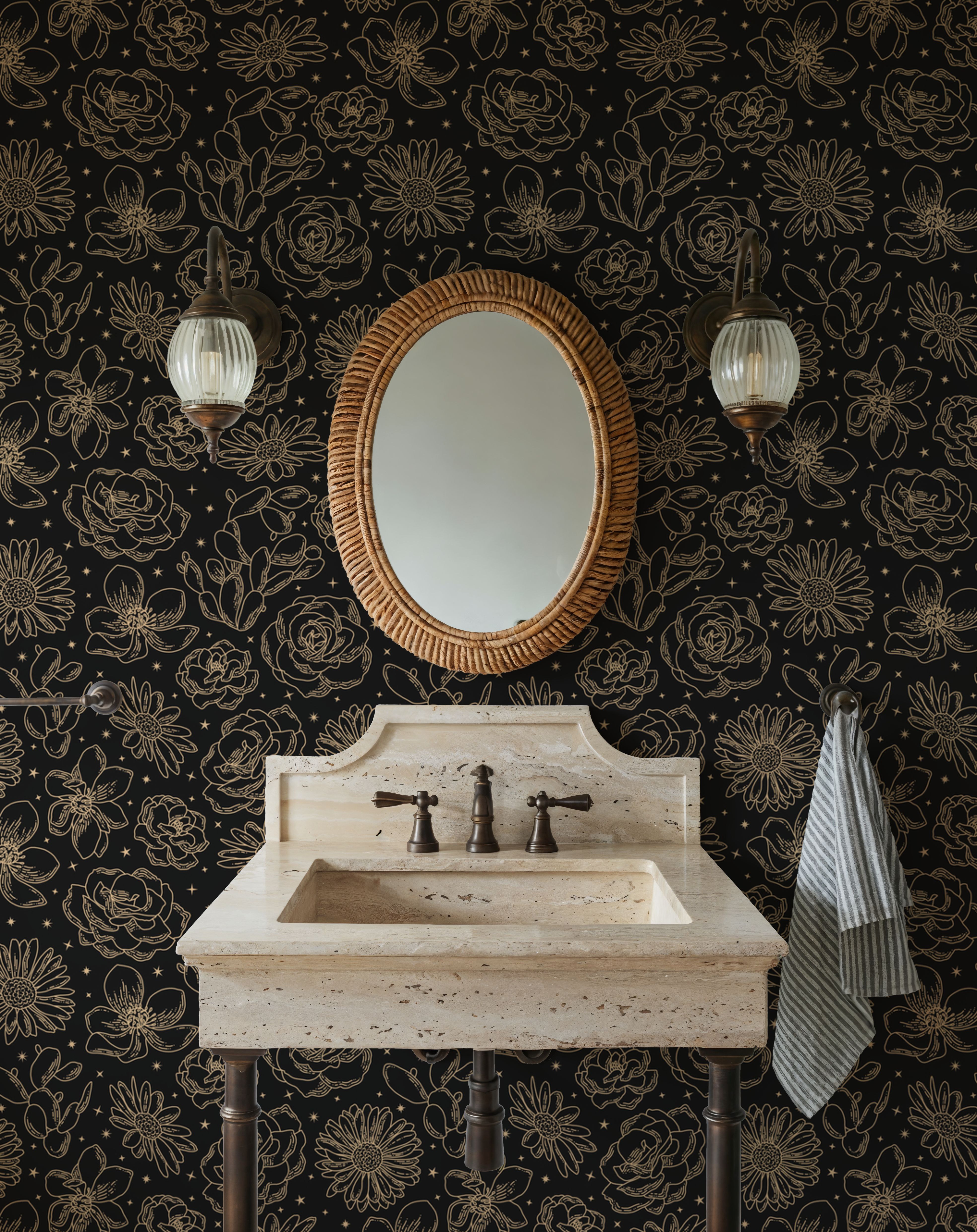 Sky Flowers Black, Wallpaper