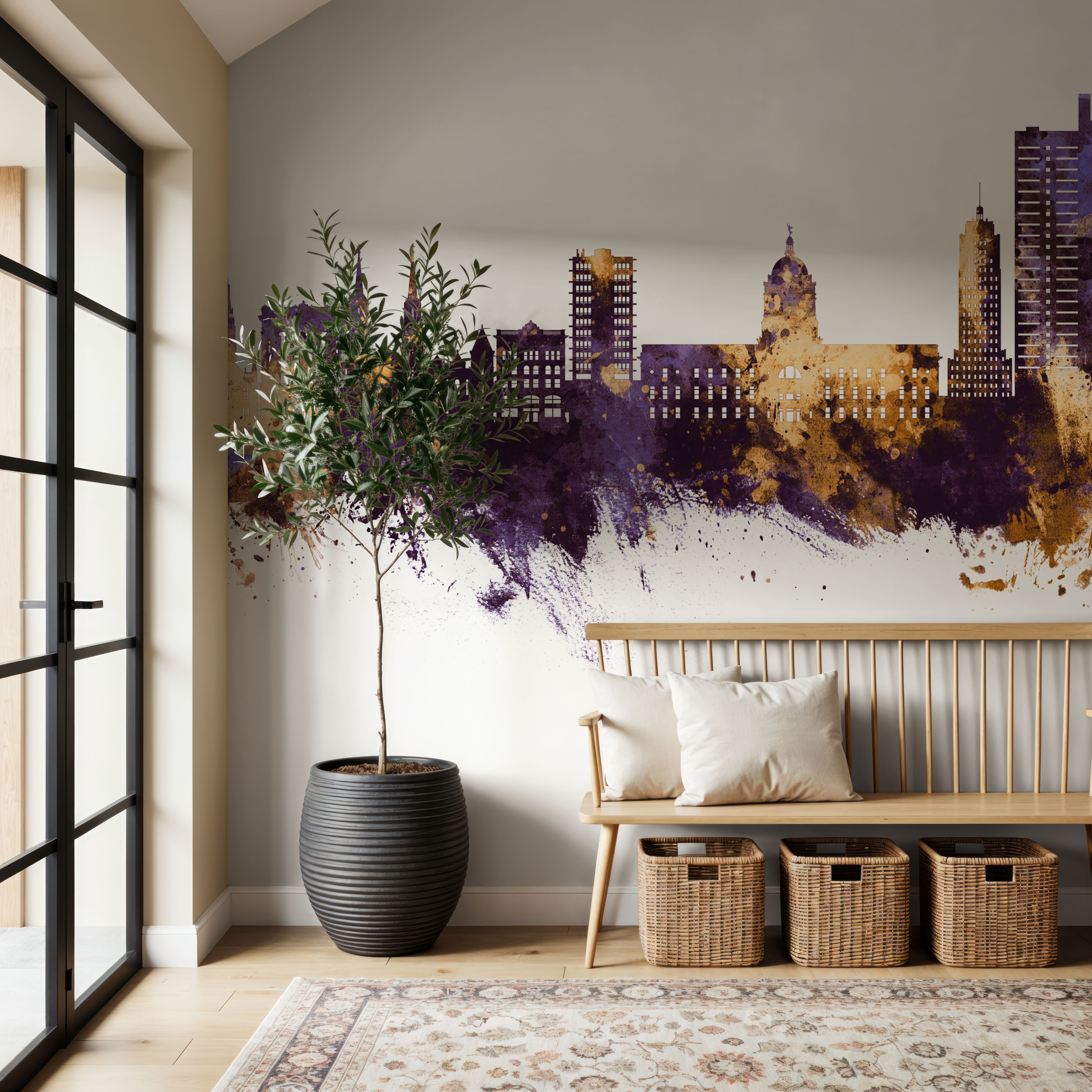 Fort Wayne Indiana Skyline Purple & Gold