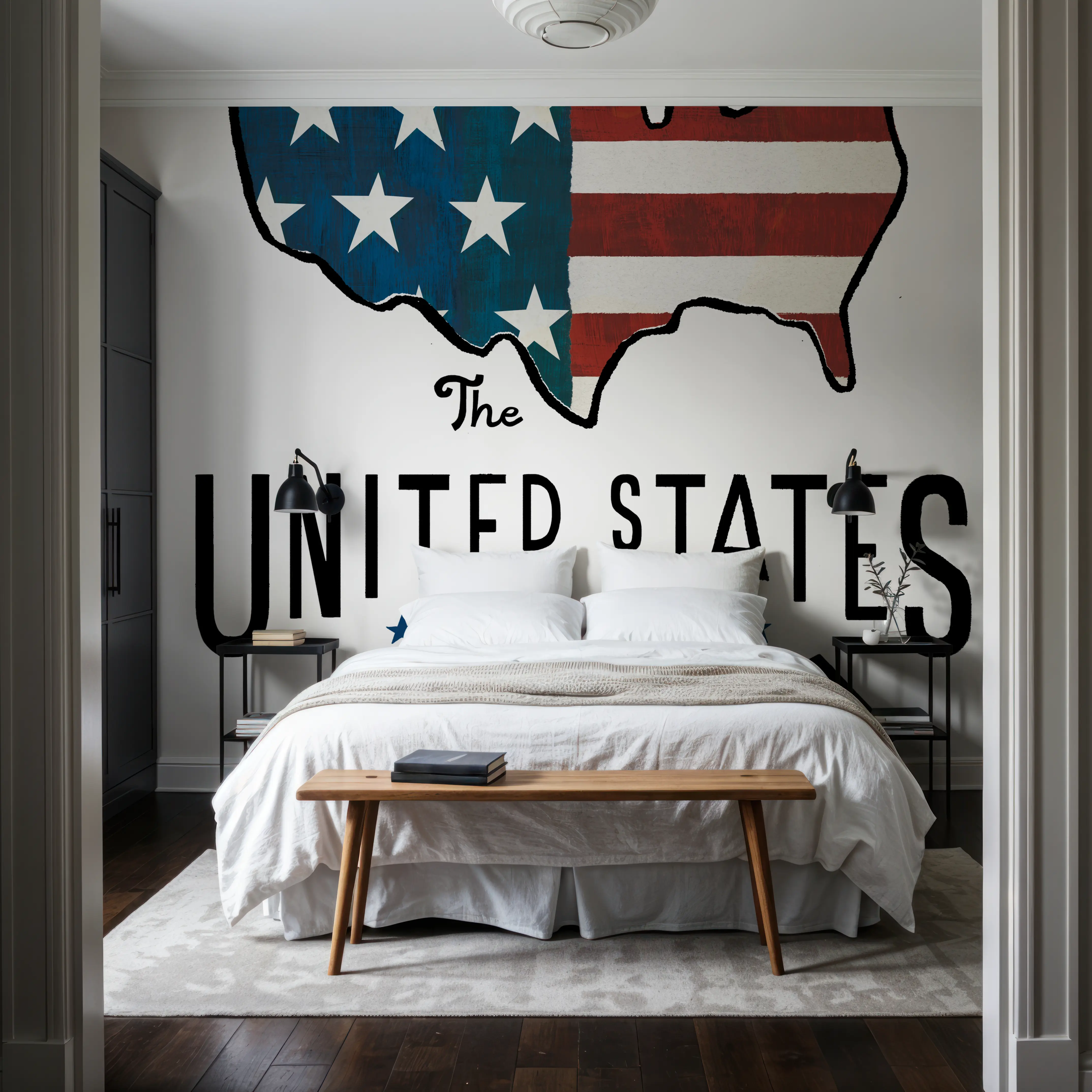 Fotobehang - Road Trip United States of America - Landen Sterren Mural - Blauw - Eetkamer - Wallism Nederland - Zelfklevend of Vliesbehang
