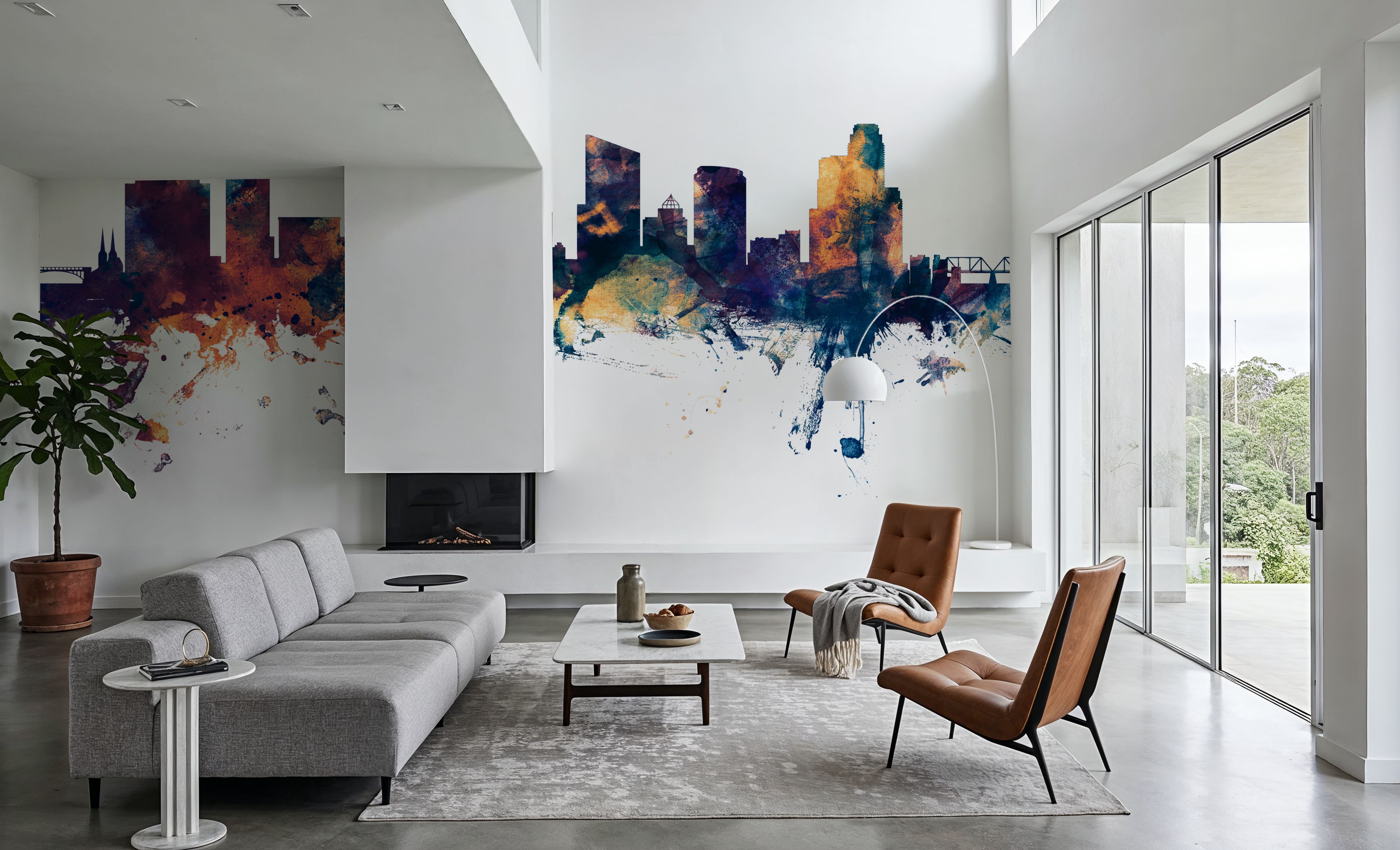 Grand Rapids Michigan Skyline Blue & Bronze, Wallpaper