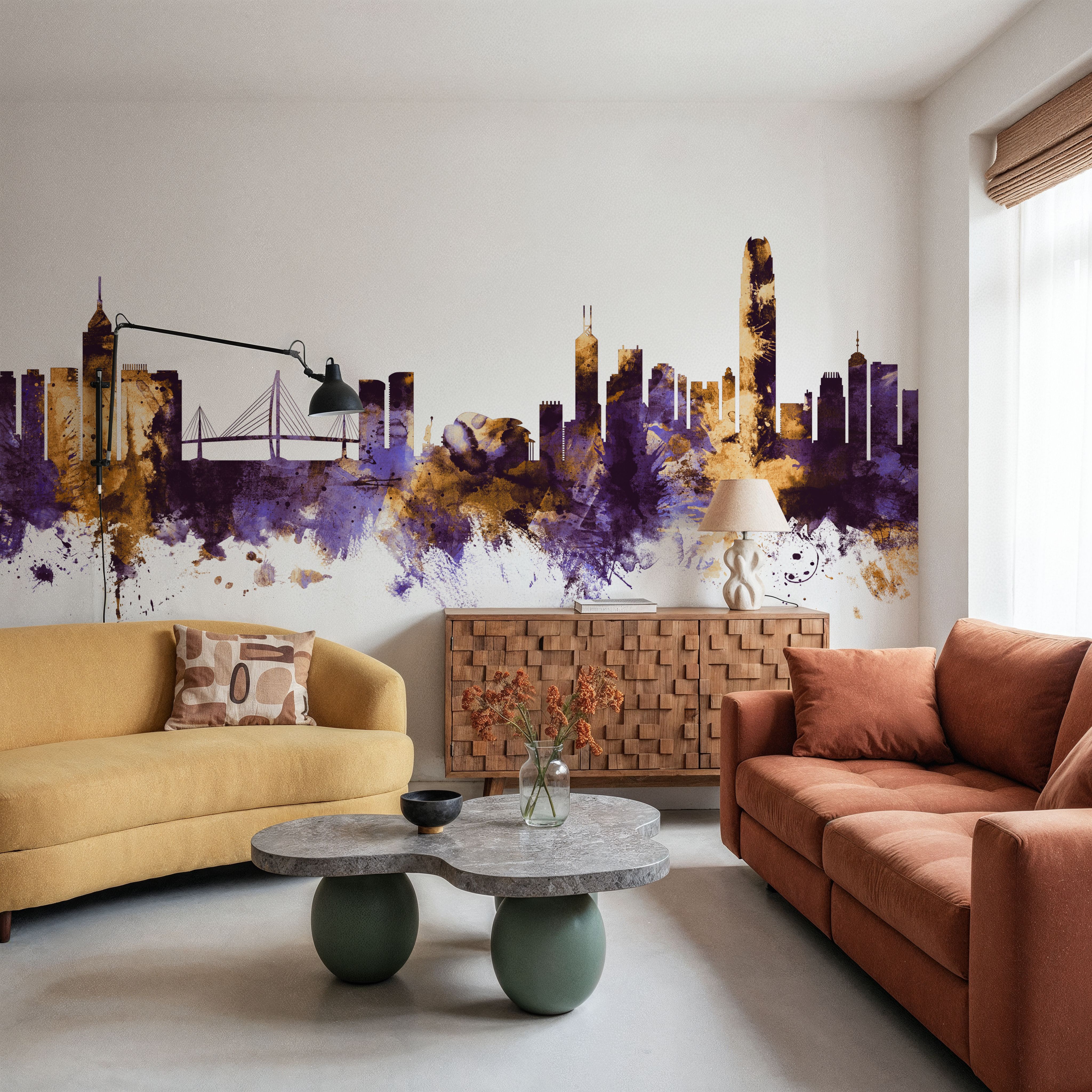 Hong Kong Skyline Purple & Gold