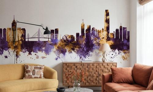 Hong Kong Skyline Purple & Gold