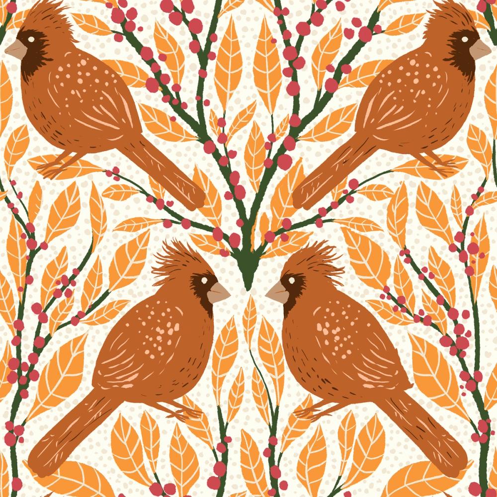 Cardinals & Winterberries, Yellow