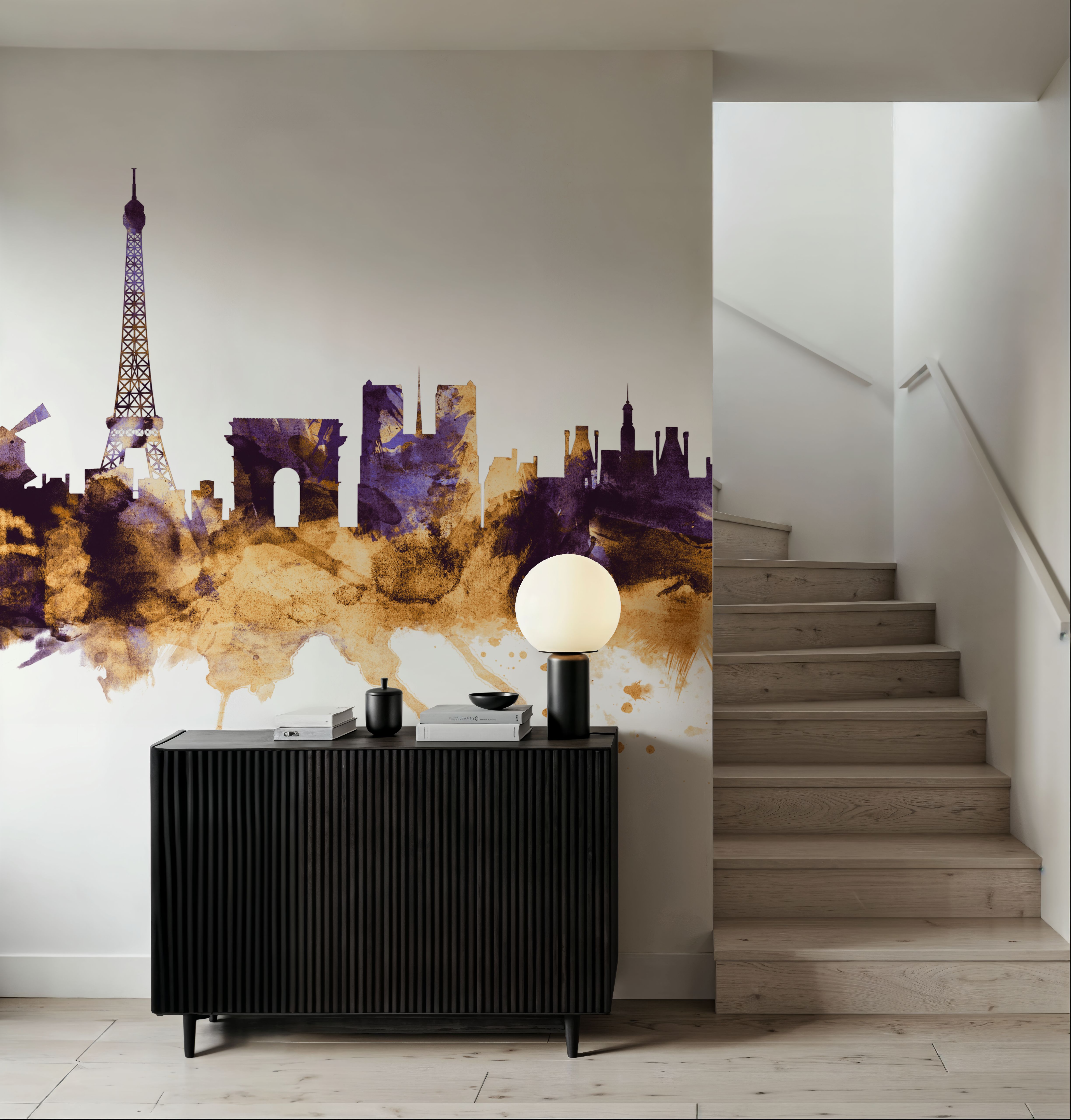 Paris Skyline Purple & Gold