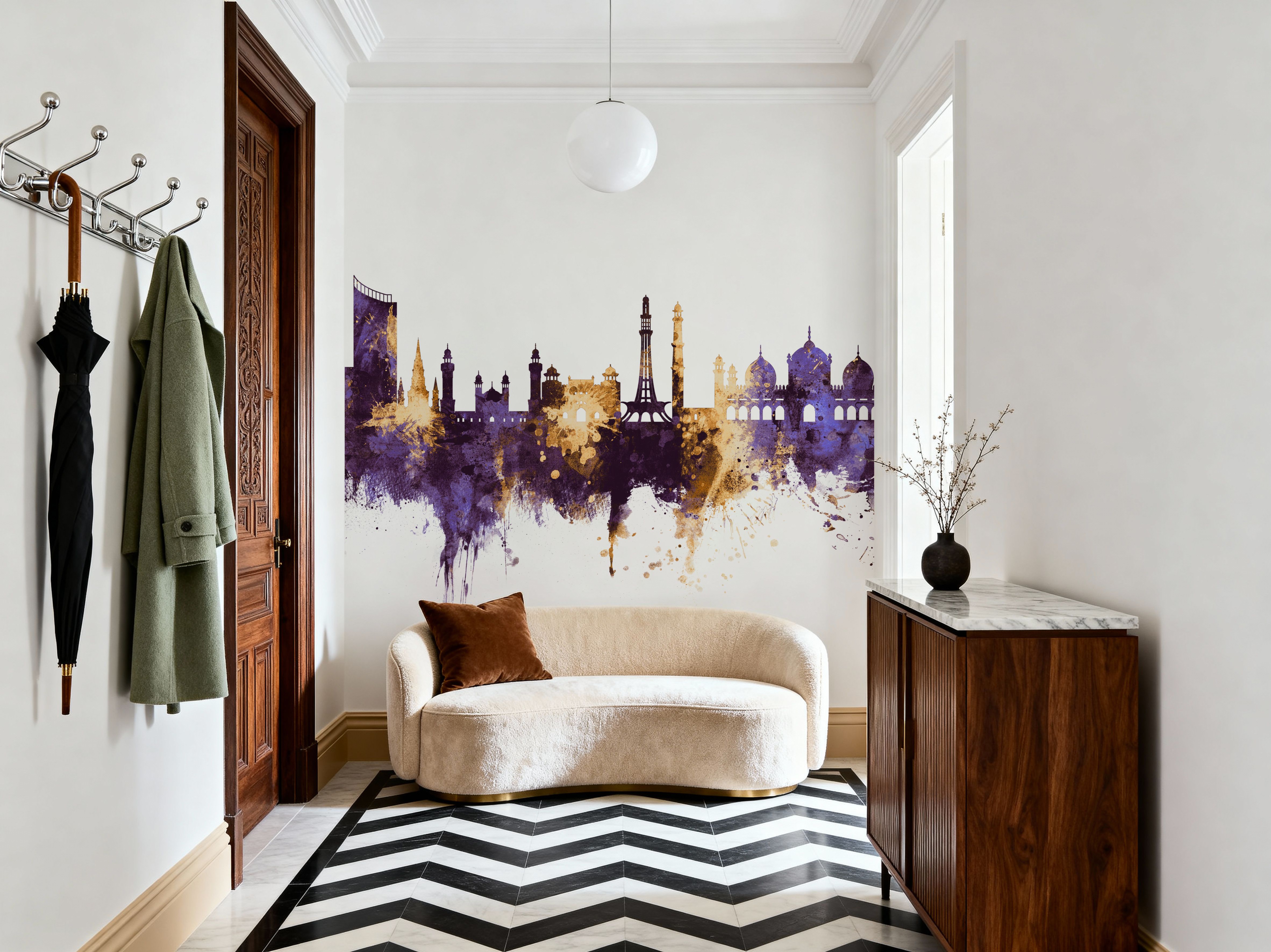 Lahore Pakistan Skyline Purple & Gold, Wallpaper