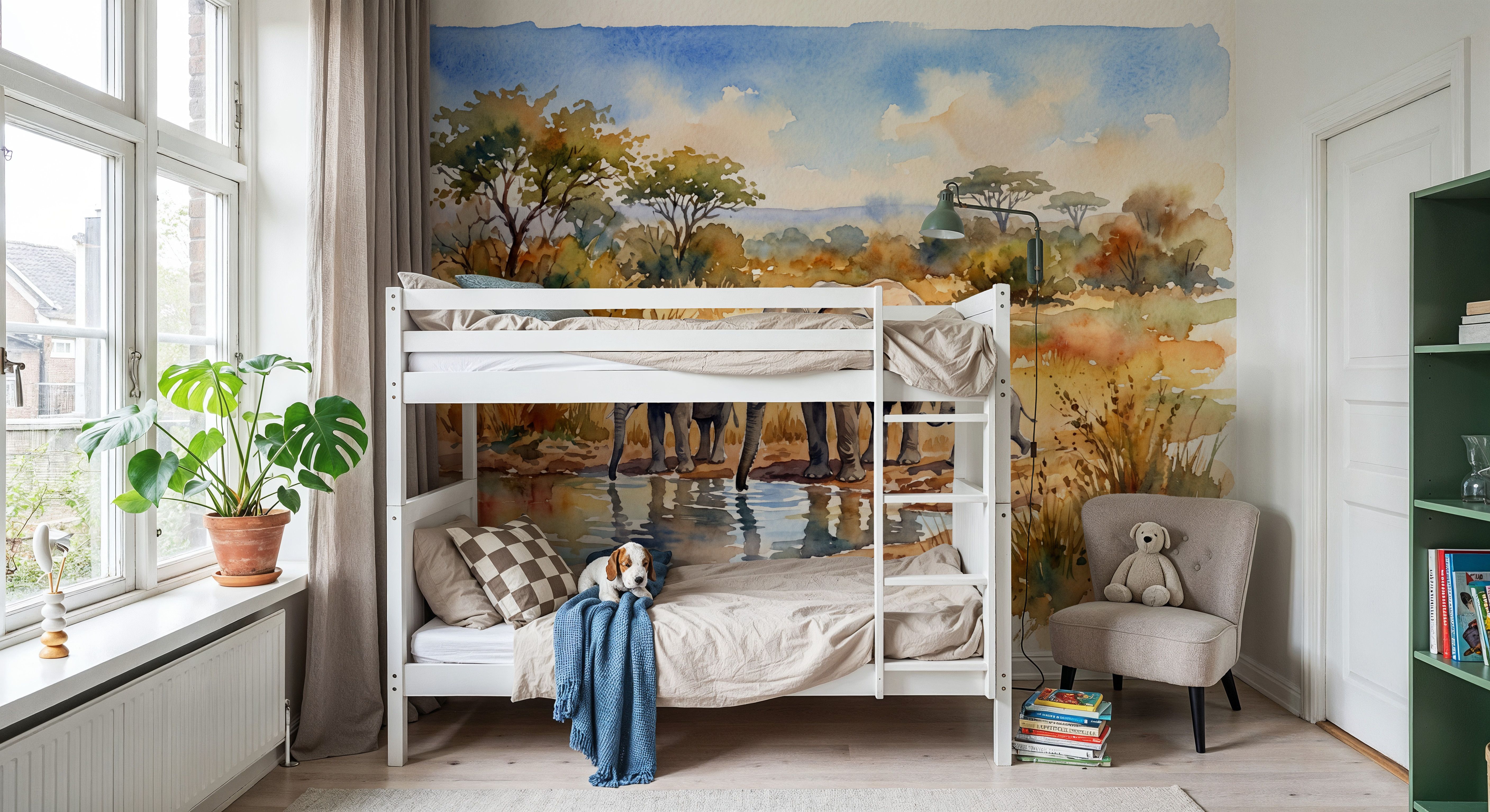 Elephants by the Water Hole - Watercolor Landscapes Series