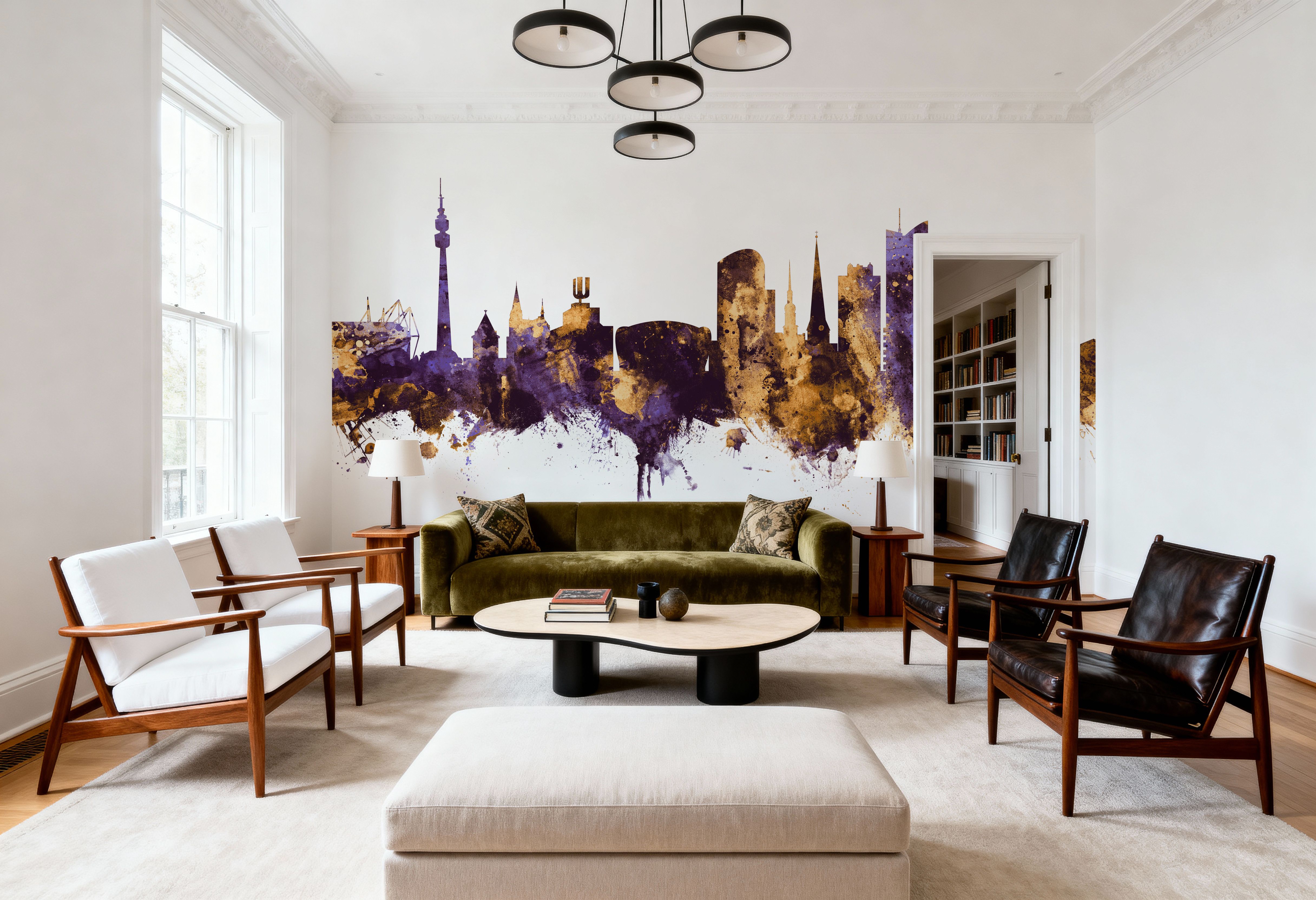 Dortmund Germany Skyline Purple & Gold, Tapeten