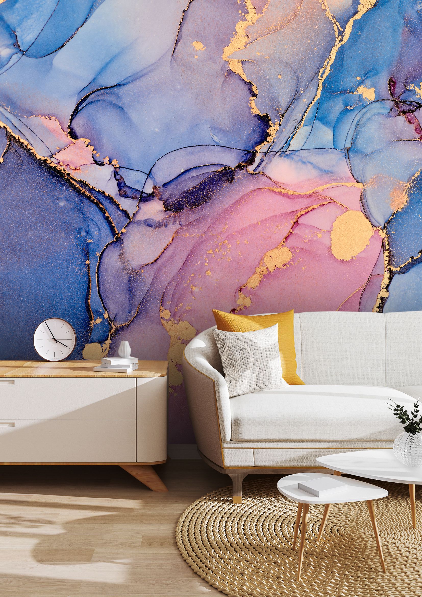 Free-Flow Ink Blue And Pink premium wallpaper mural | Wallism | A 