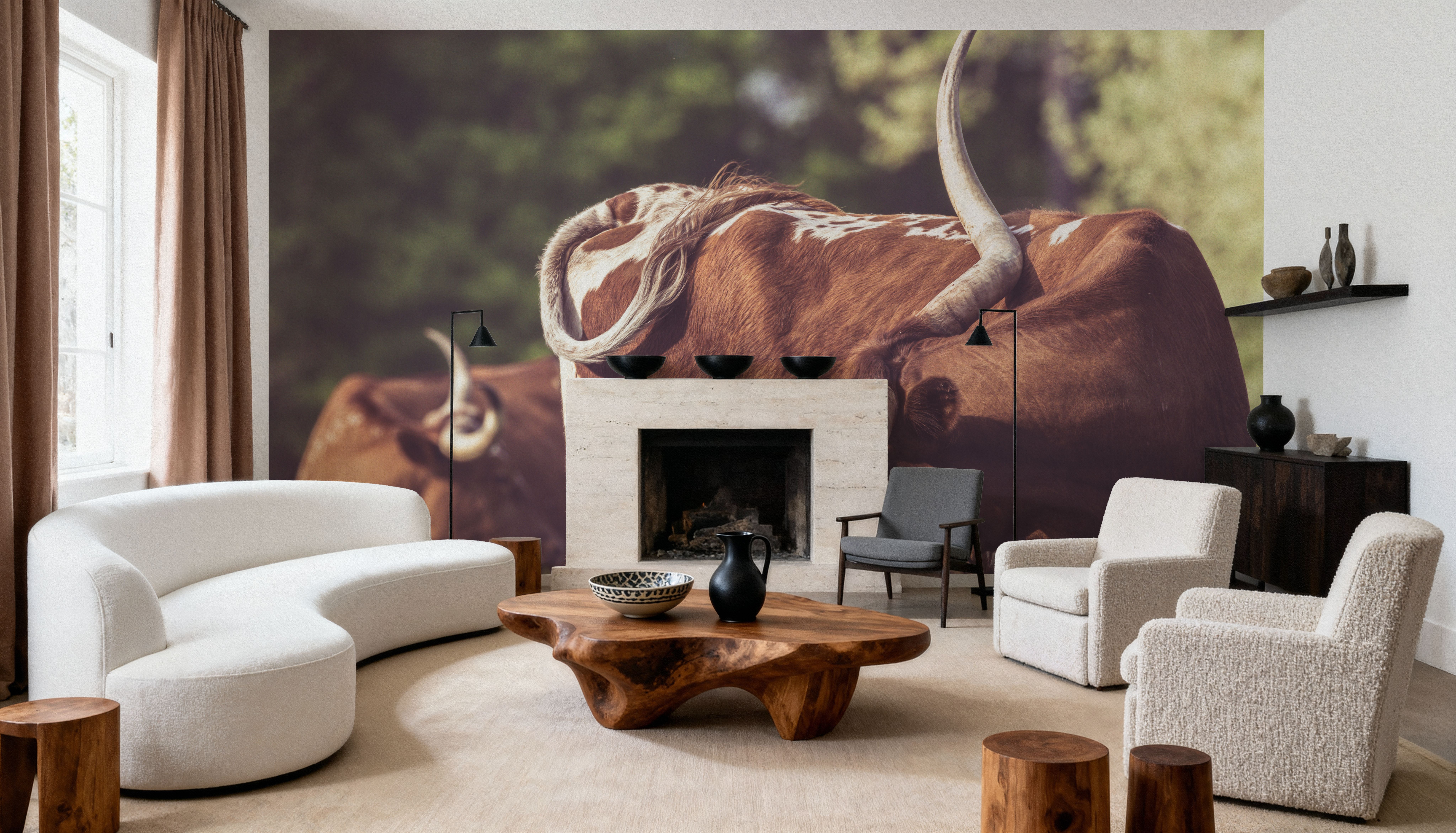 Wall Mural - Longhorn Twist - Farm Landscapes mural wallpaper - Dining Room - Wallism US - Premium, Textured or Peel & Stick