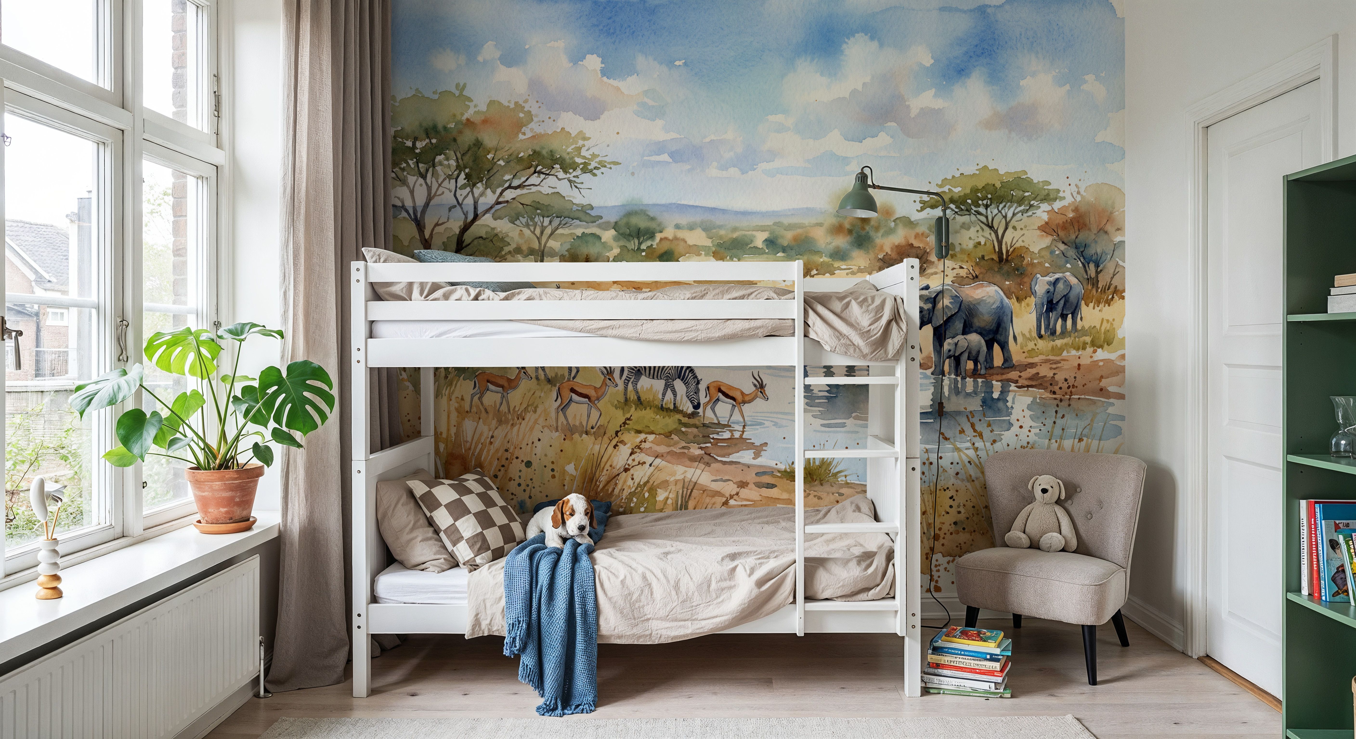 Savannah Water Hole - Watercolor Landscapes Series, Wallpaper