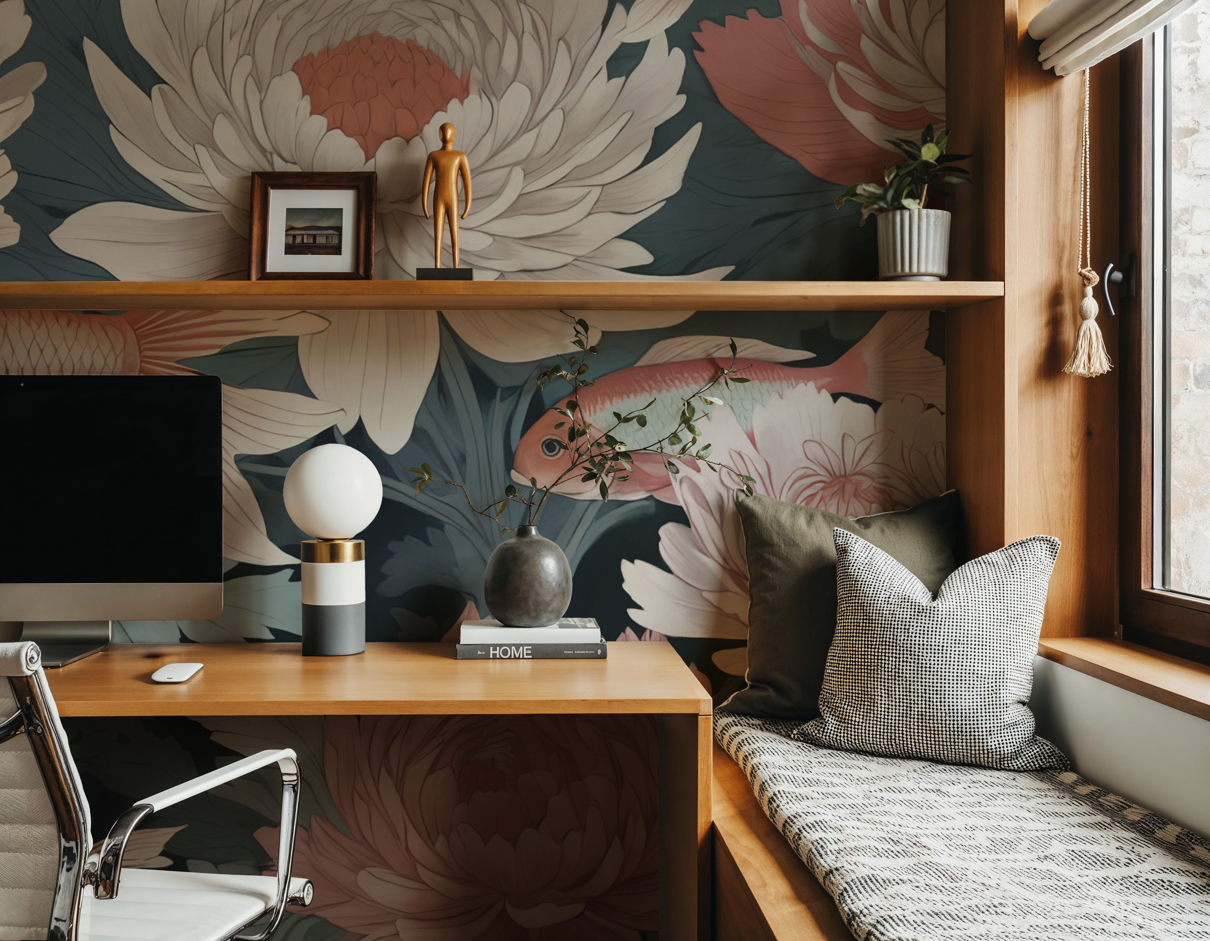 Dancing Fish, Peach on Teal