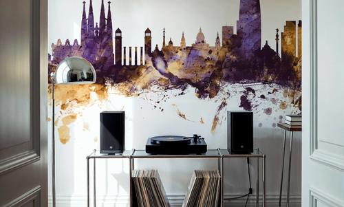 Barcelona Skyline Purple & Gold