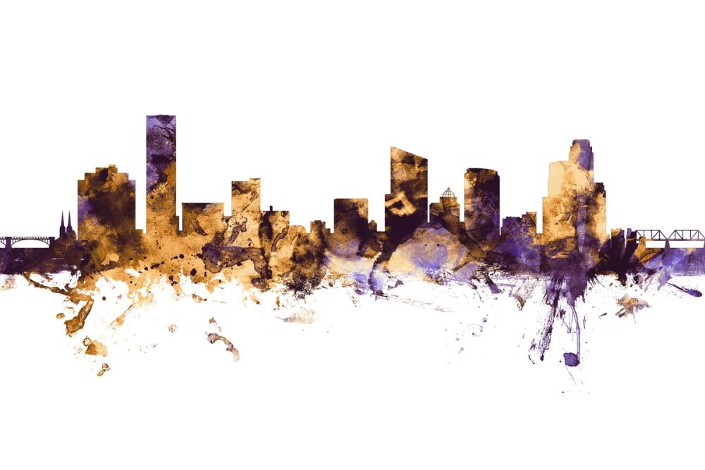 Grand Rapids Michigan Skyline Purple & Gold