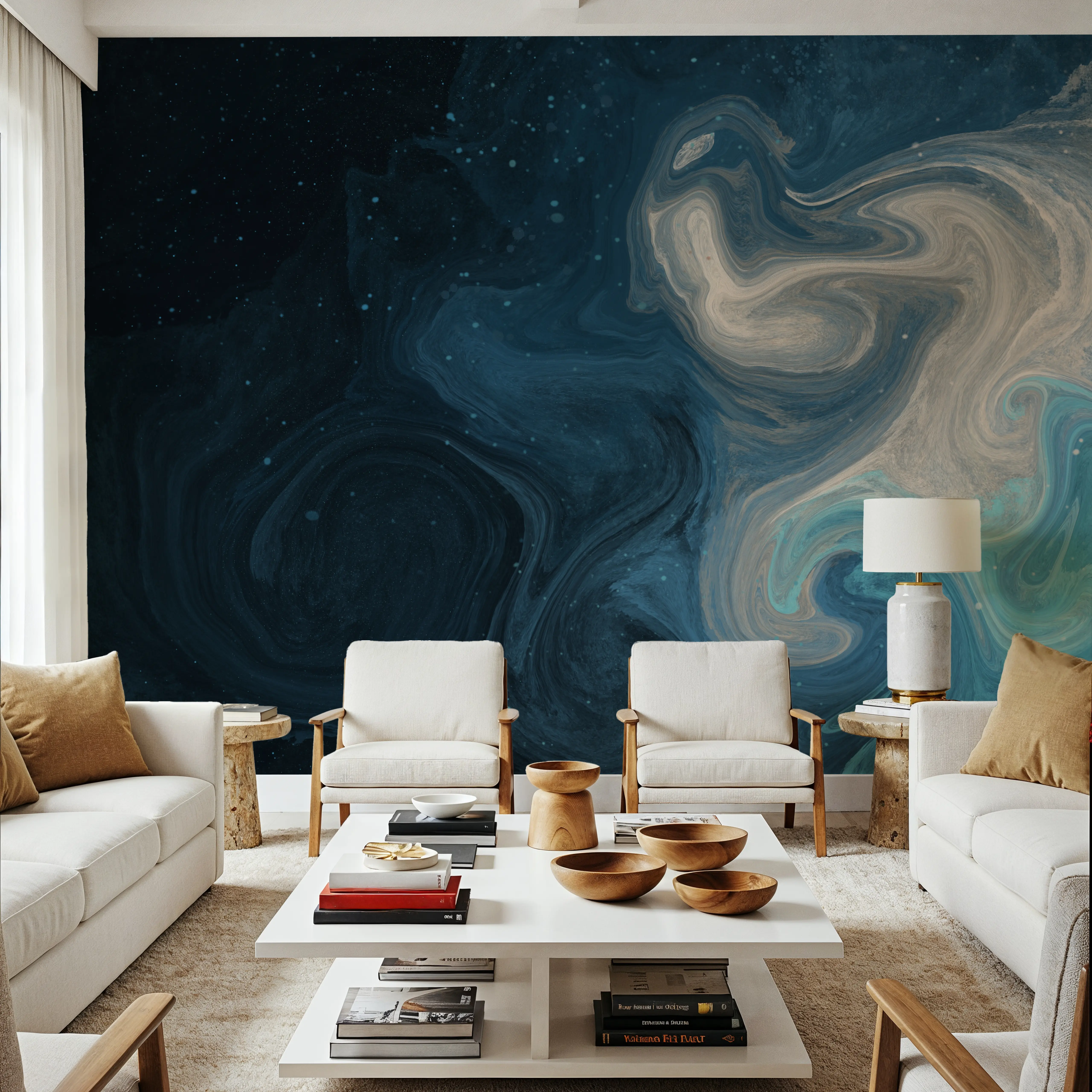 Wall Mural - Swirls Motion - Abstract mural wallpaper - Blue - Offices - Wallism UK - Peel & Stick or Paste-the-Wall