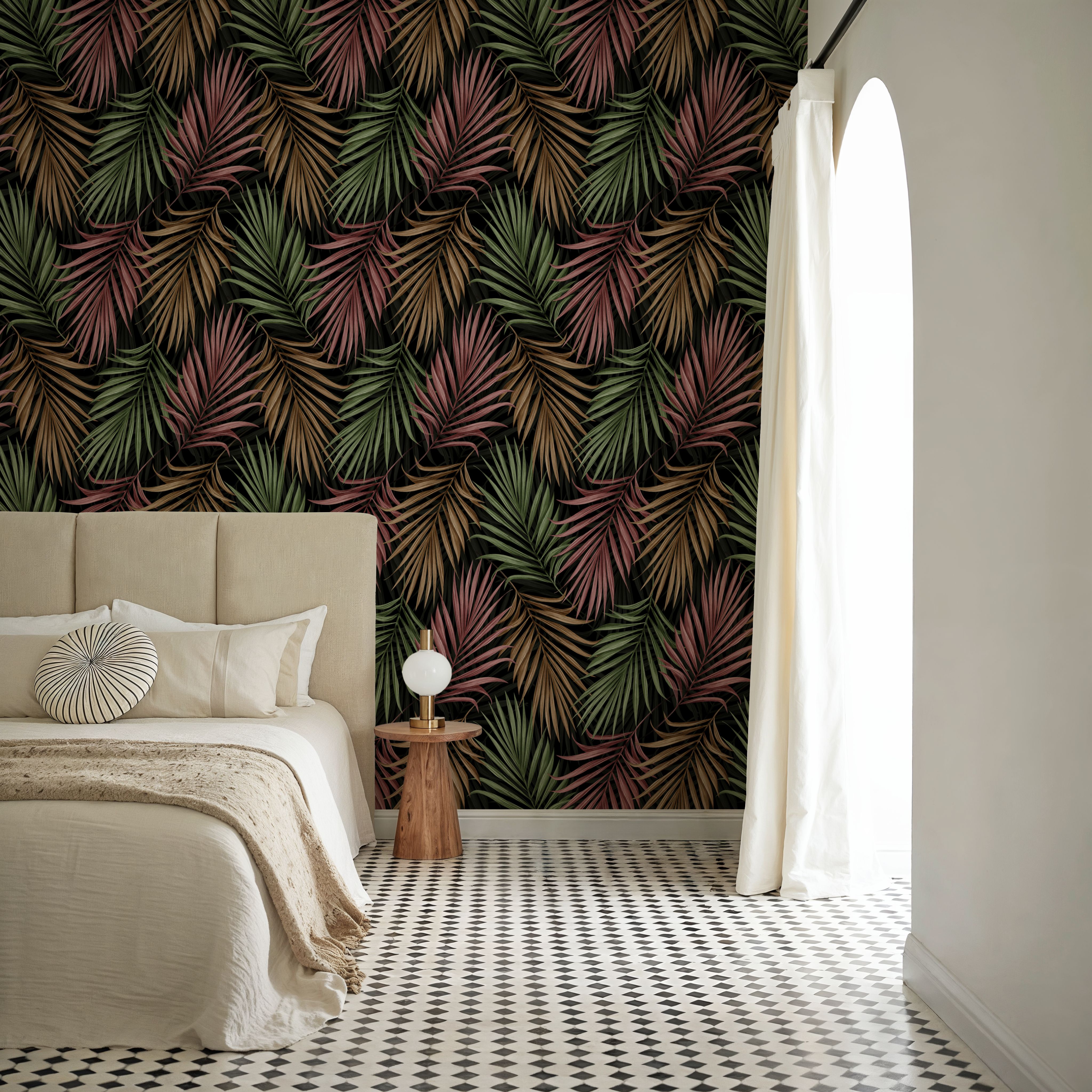 Bright Palms Pattern, Plum & Brown