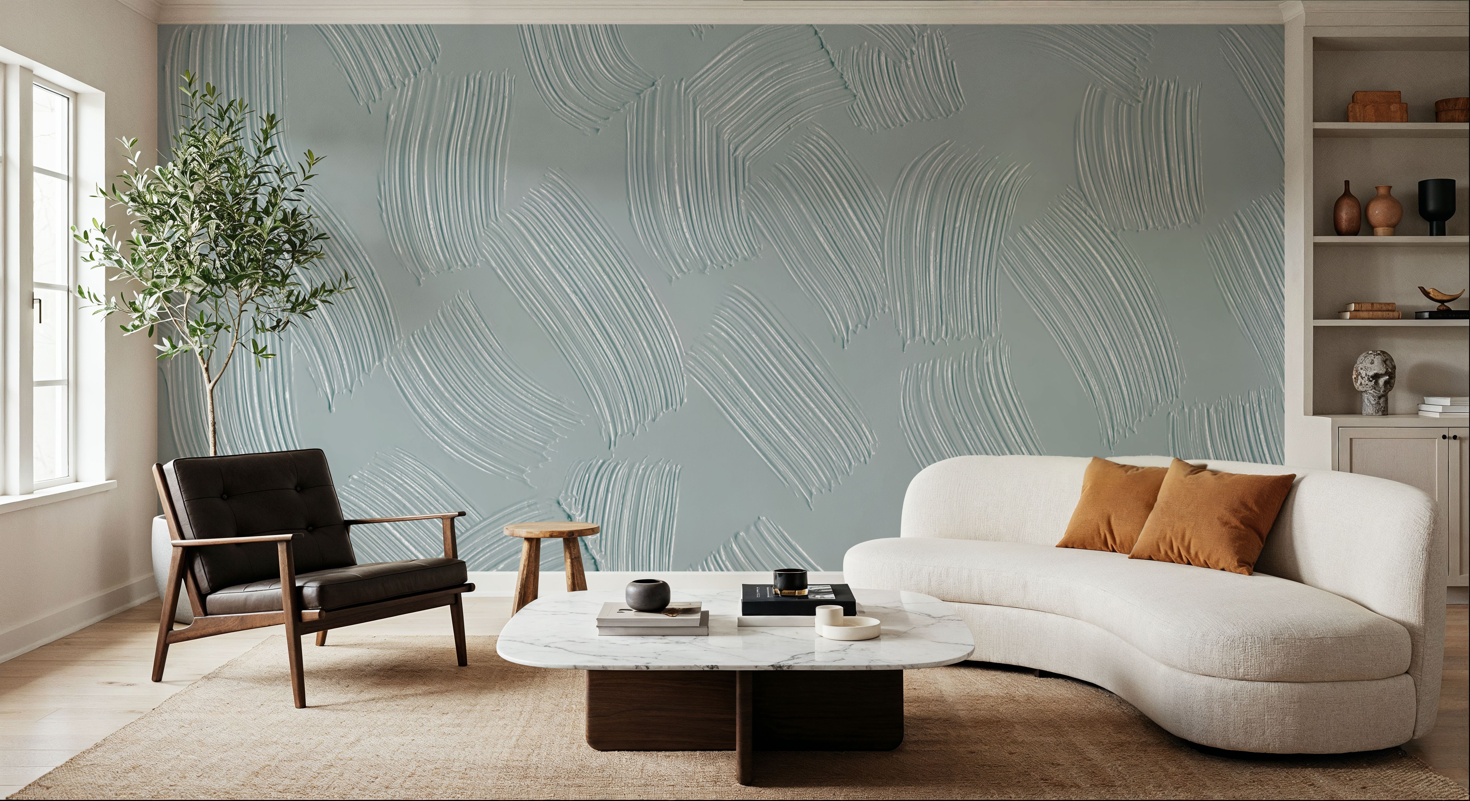 Stylized Brush Strokes, Seafoam, Wallpaper