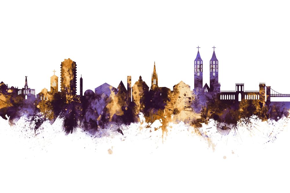 Kassel Germany Skyline Purple & Gold