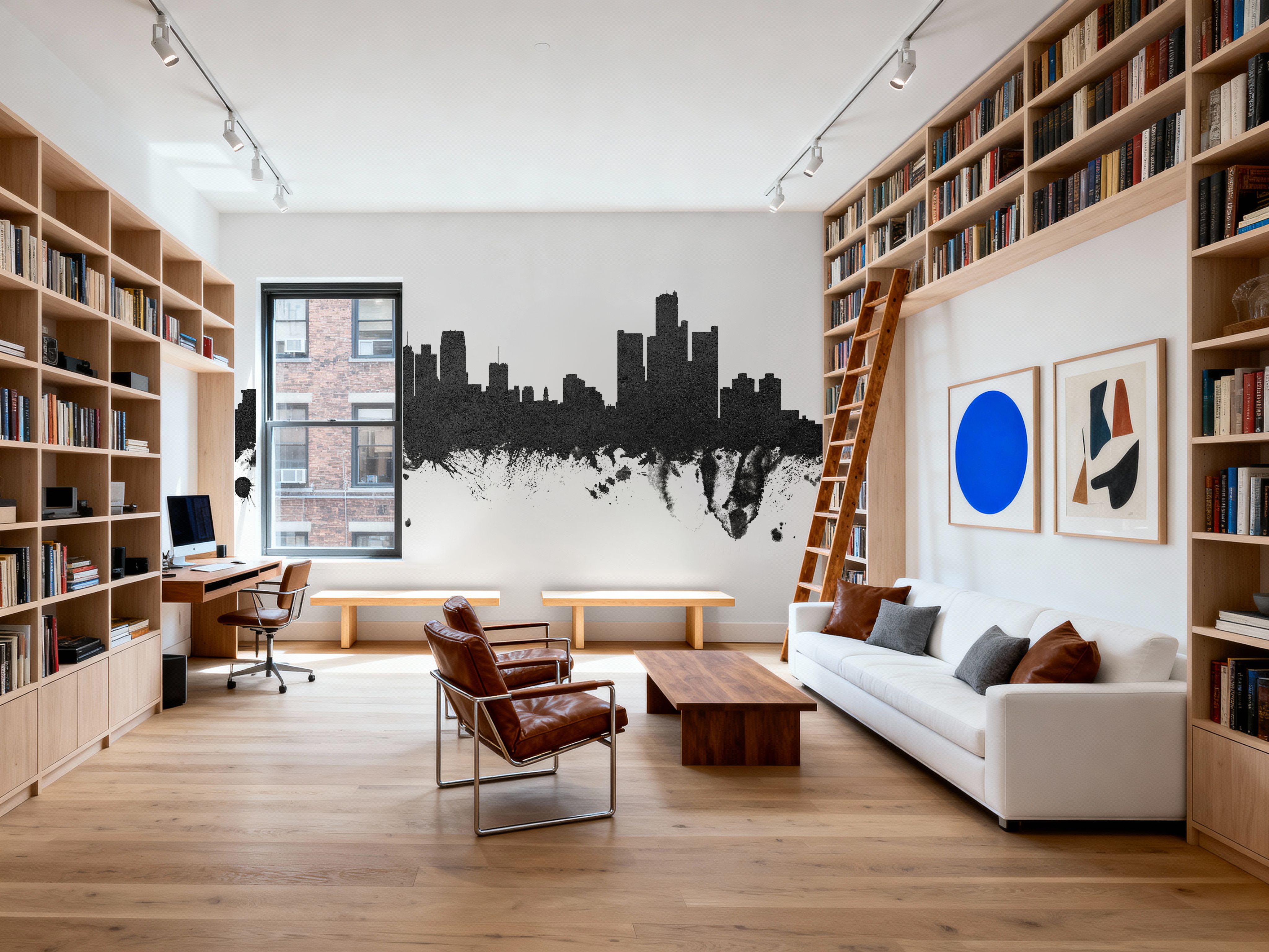 Detroit Michigan Skyline Black & White