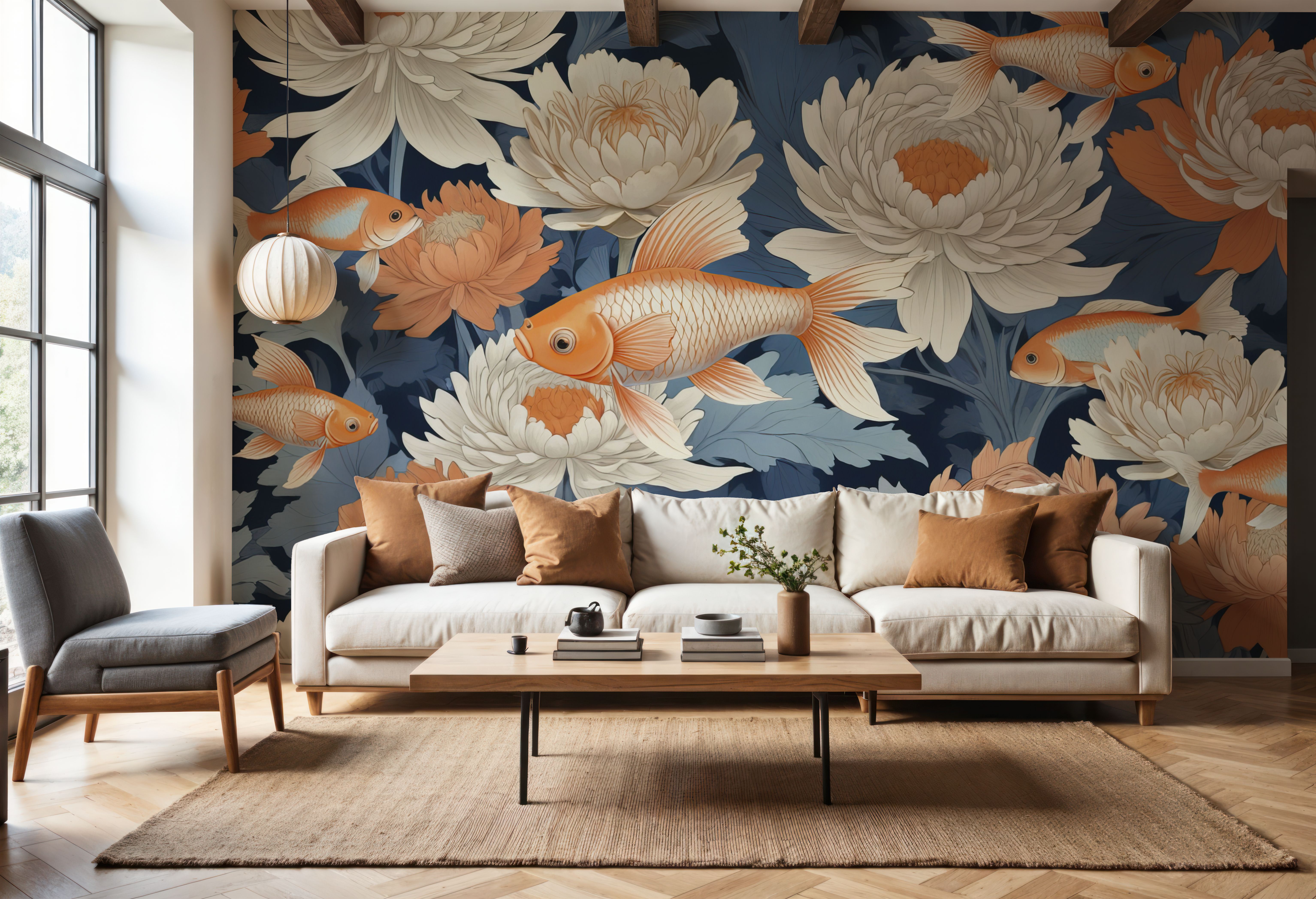 Dancing Fish, Orange on Blue