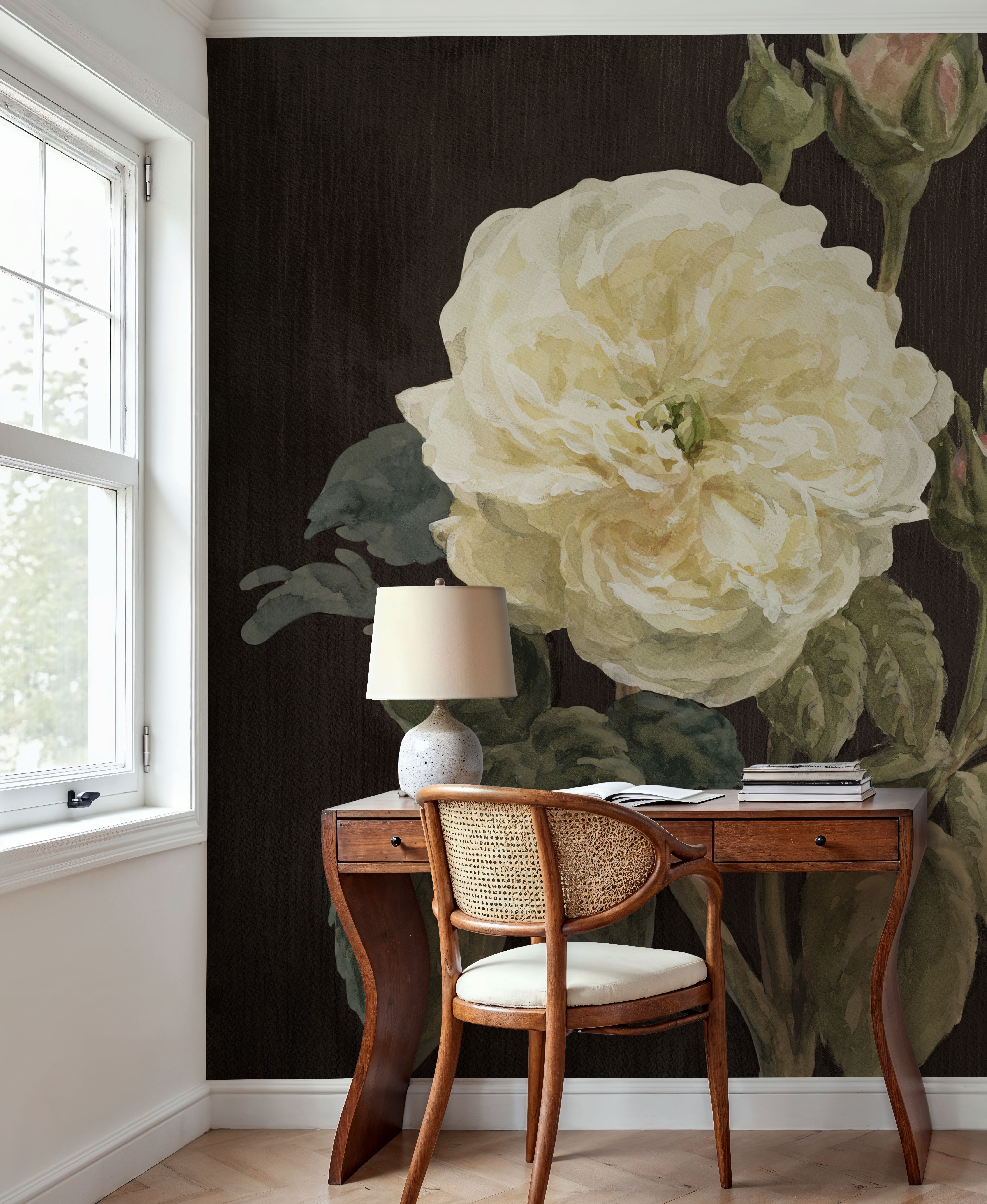 Heirloom White Rose on Black