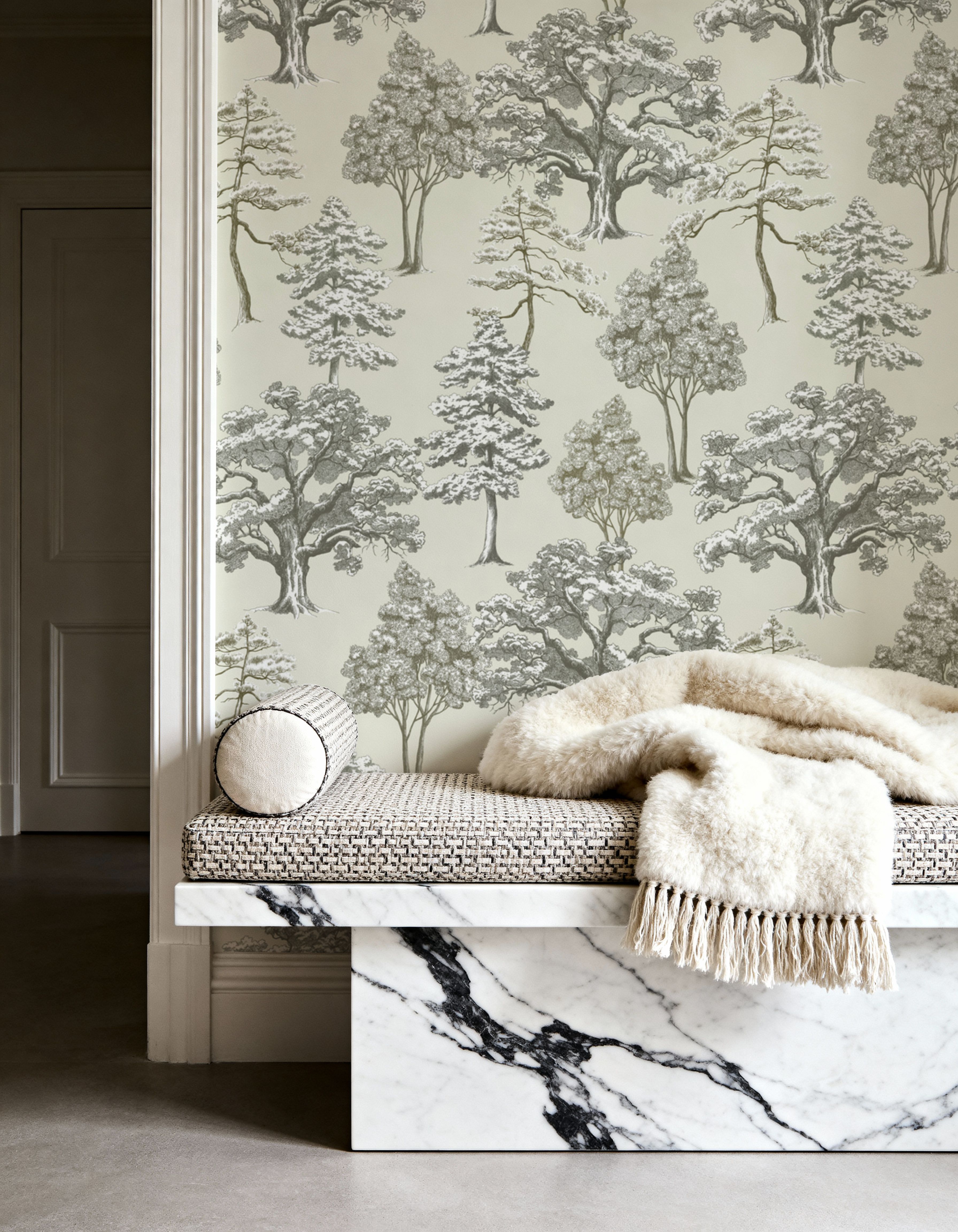 Park Trees, Off White, Wallpaper