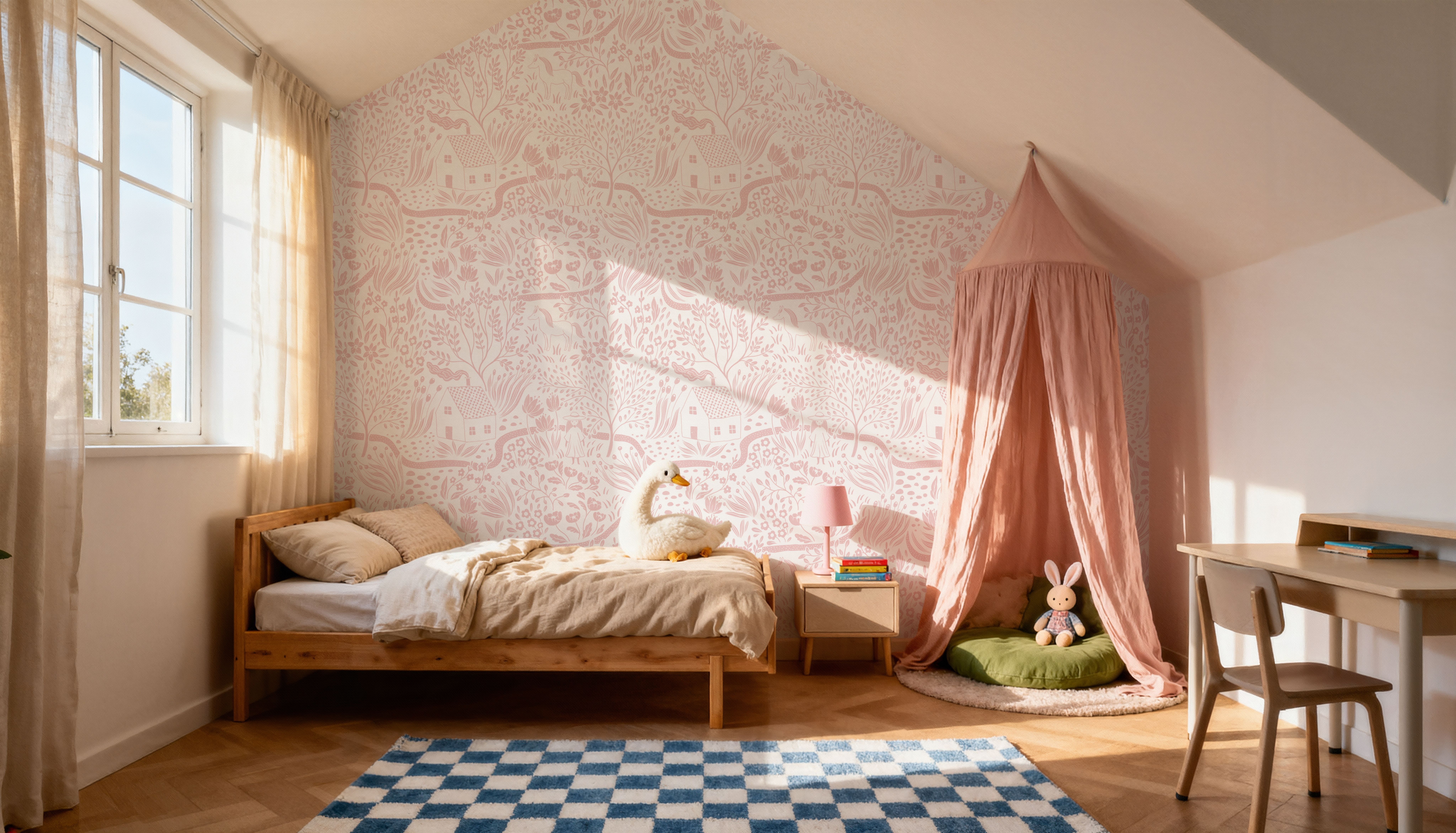 Countryside, Pink on White