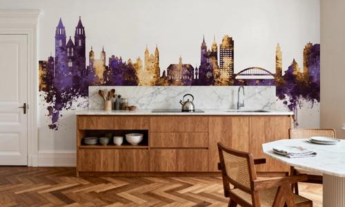 Magdeburg Germany Skyline Purple & Gold