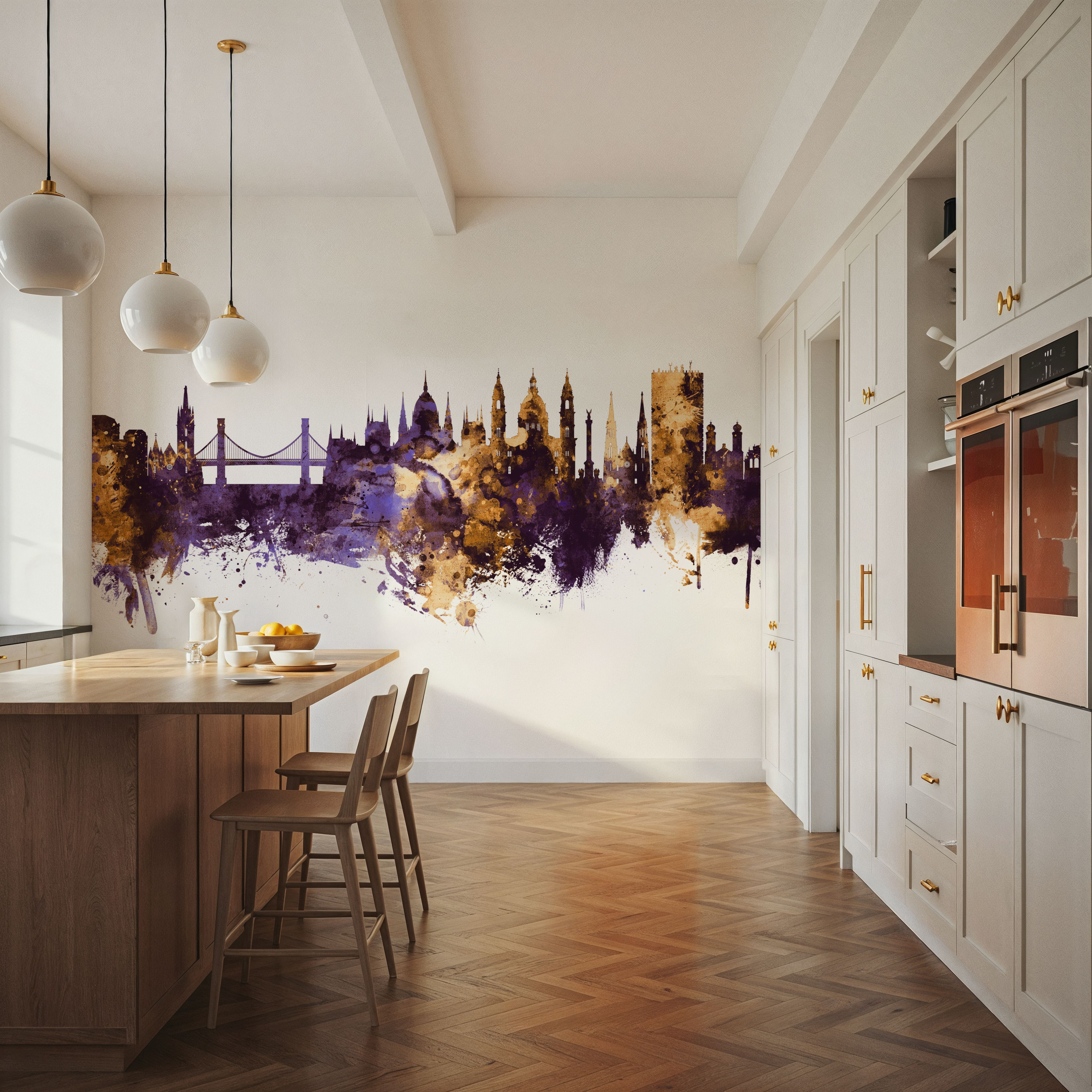 Budapest Skyline Purple & Gold