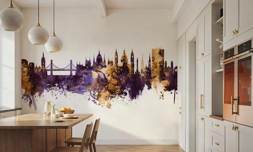 Budapest Skyline Purple & Gold