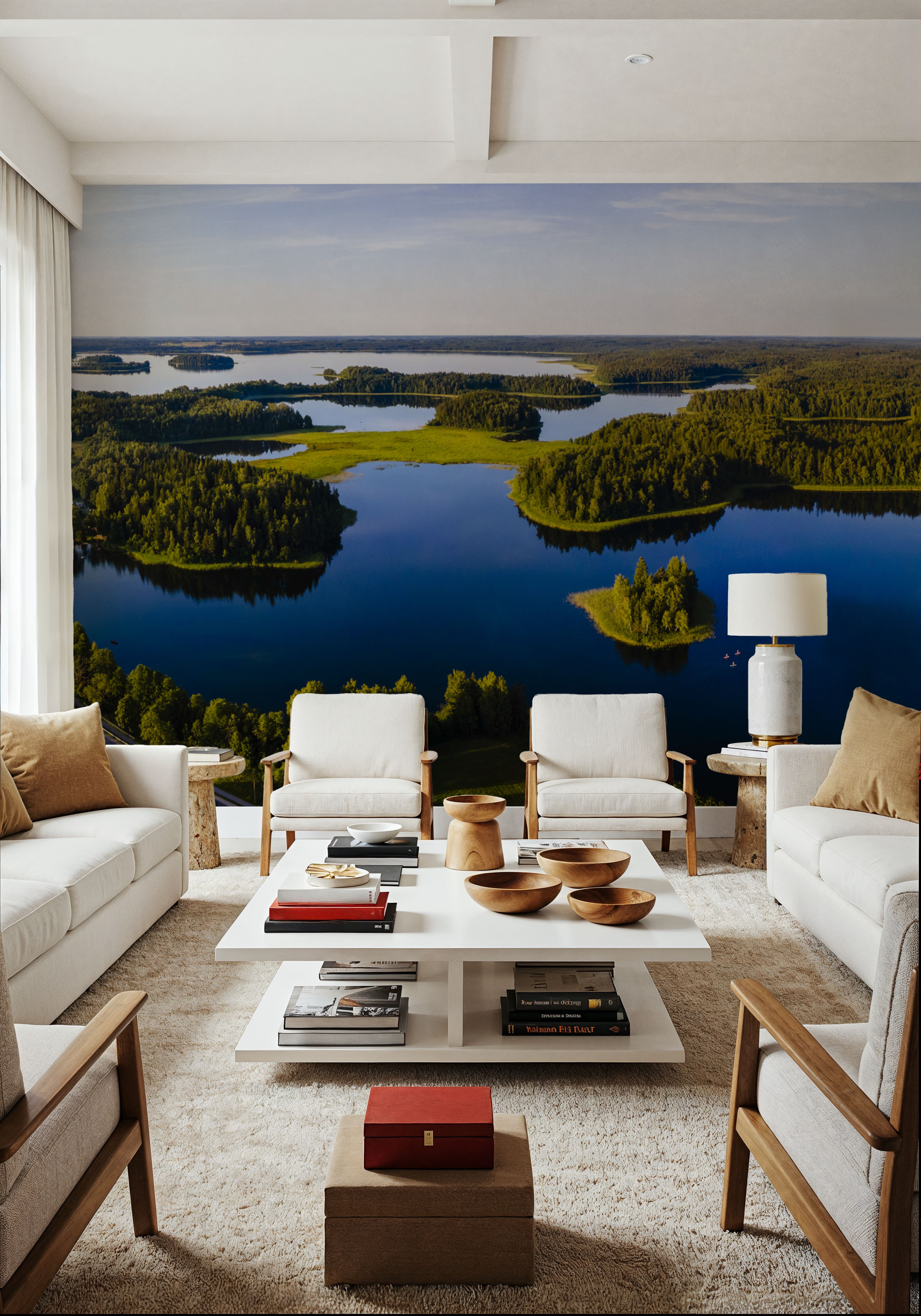 Wall Mural - Blue Lakes Wilderness - Foliage Skies mural wallpaper - Bedroom - Wallism UK - Premium, Textured or Peel & Stick