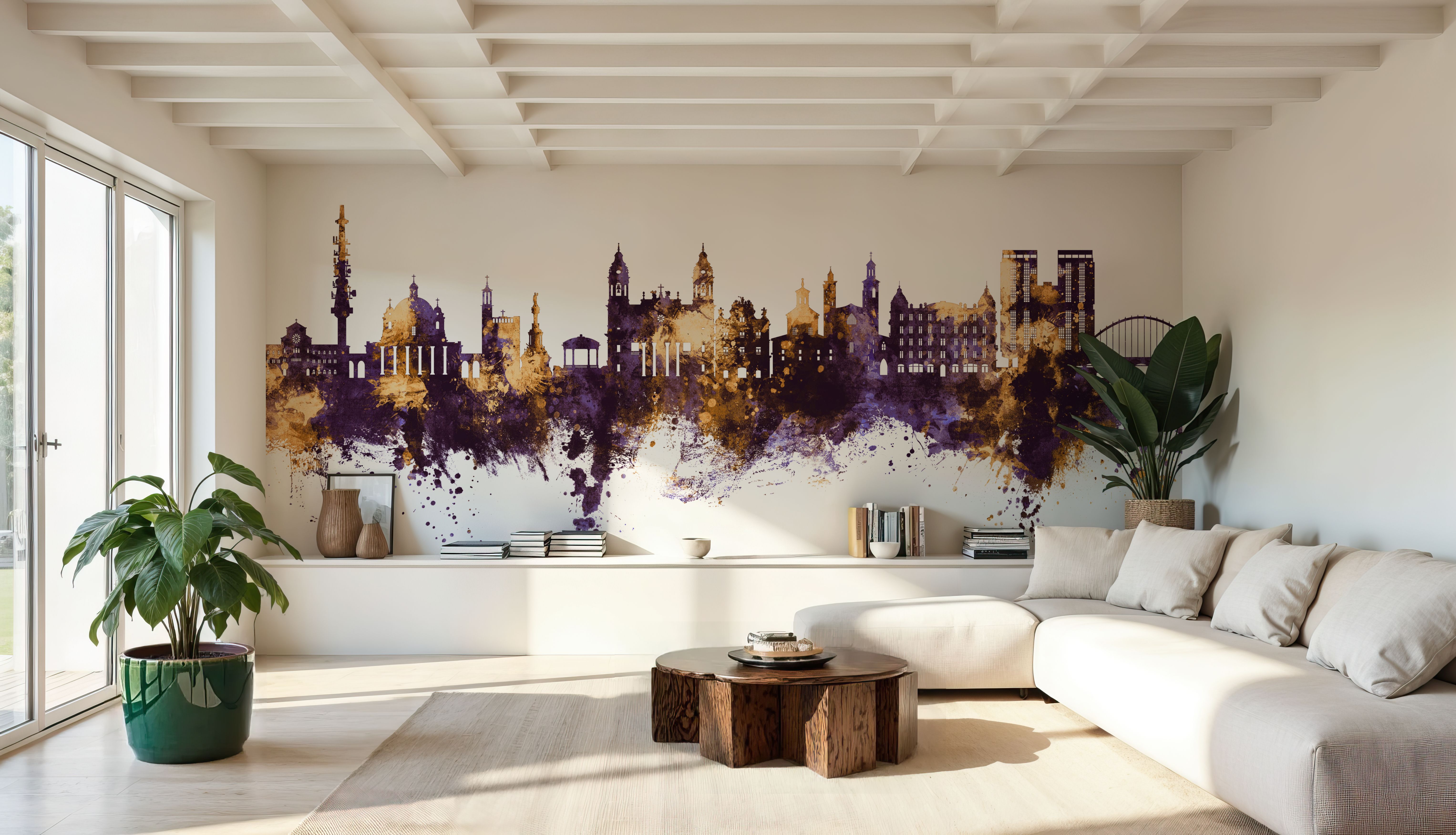 Pamplona Spain Skyline Purple & Gold, Tapet