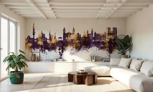Pamplona Spain Skyline Purple & Gold