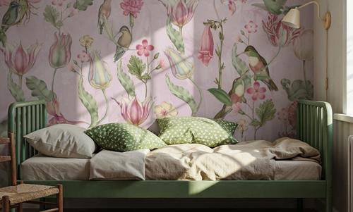 Tulips & Birds, Soft Pink