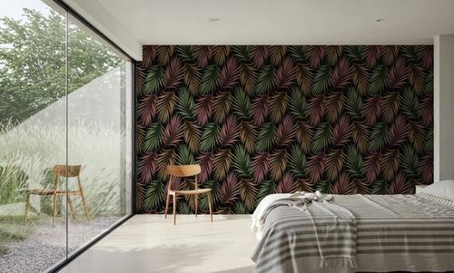 Bright Palms Pattern, Plum & Brown