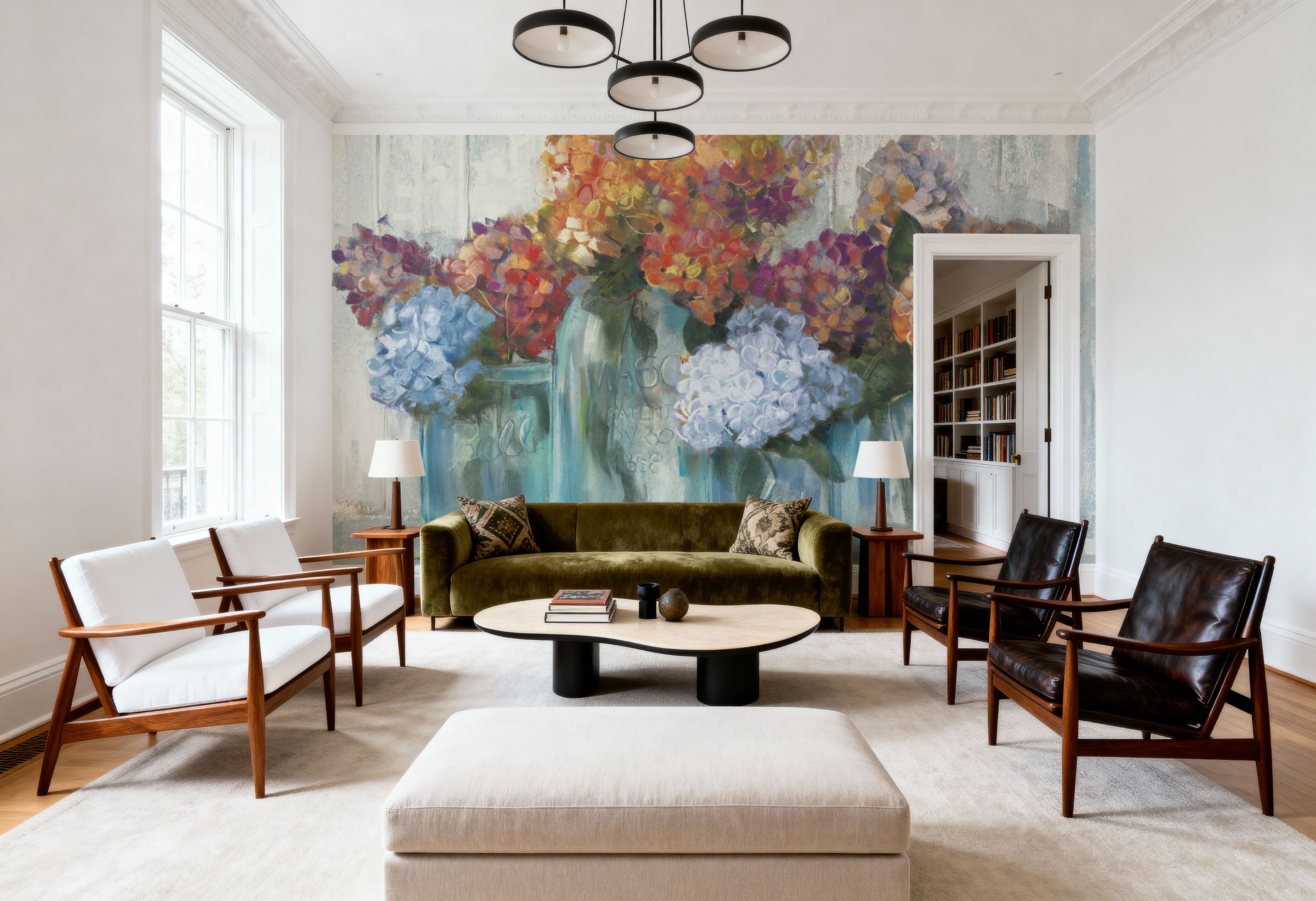 Hydrangeas in Glass Jars Blue