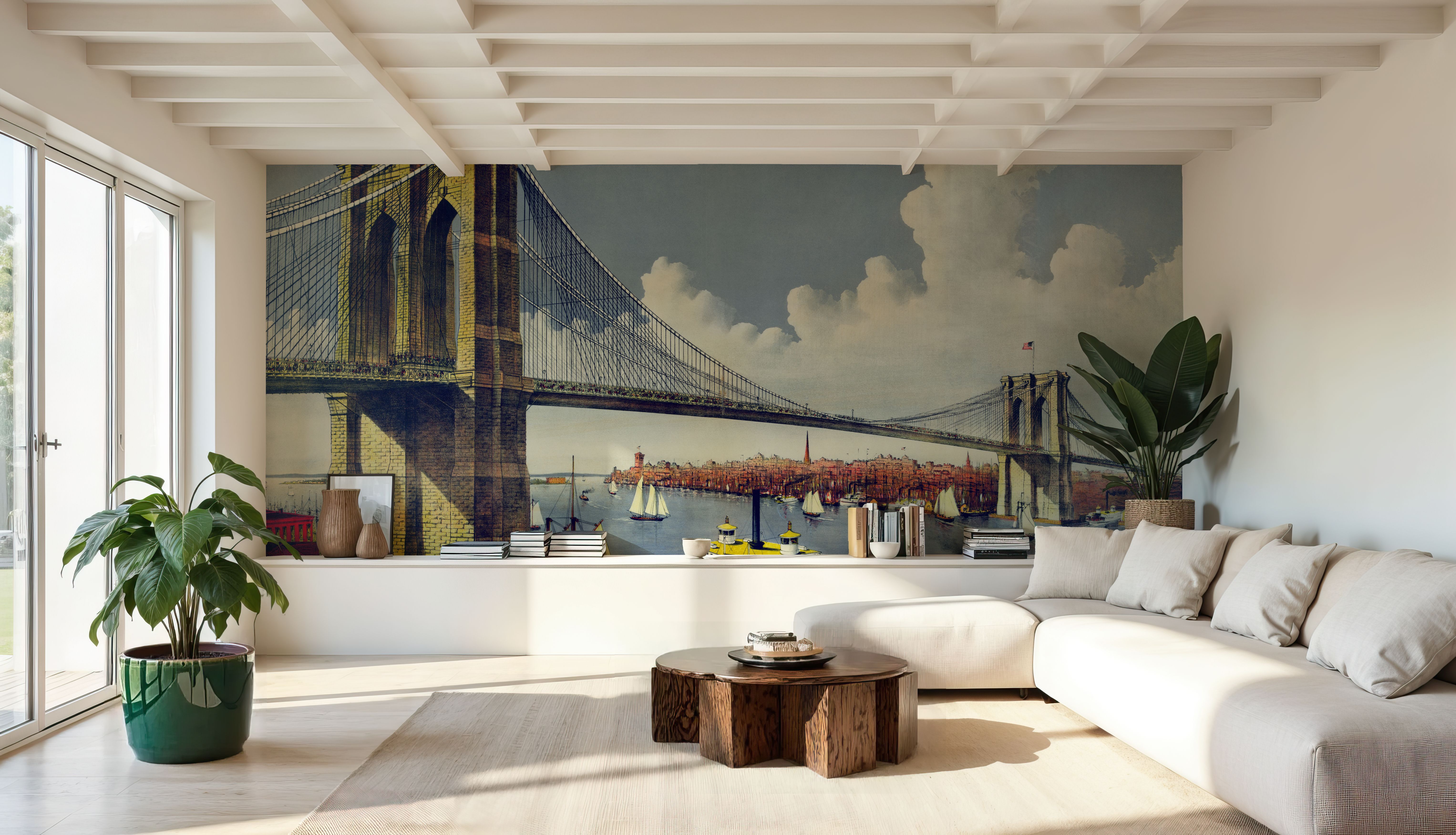 Vintage Illustration of East River Bridge, New York