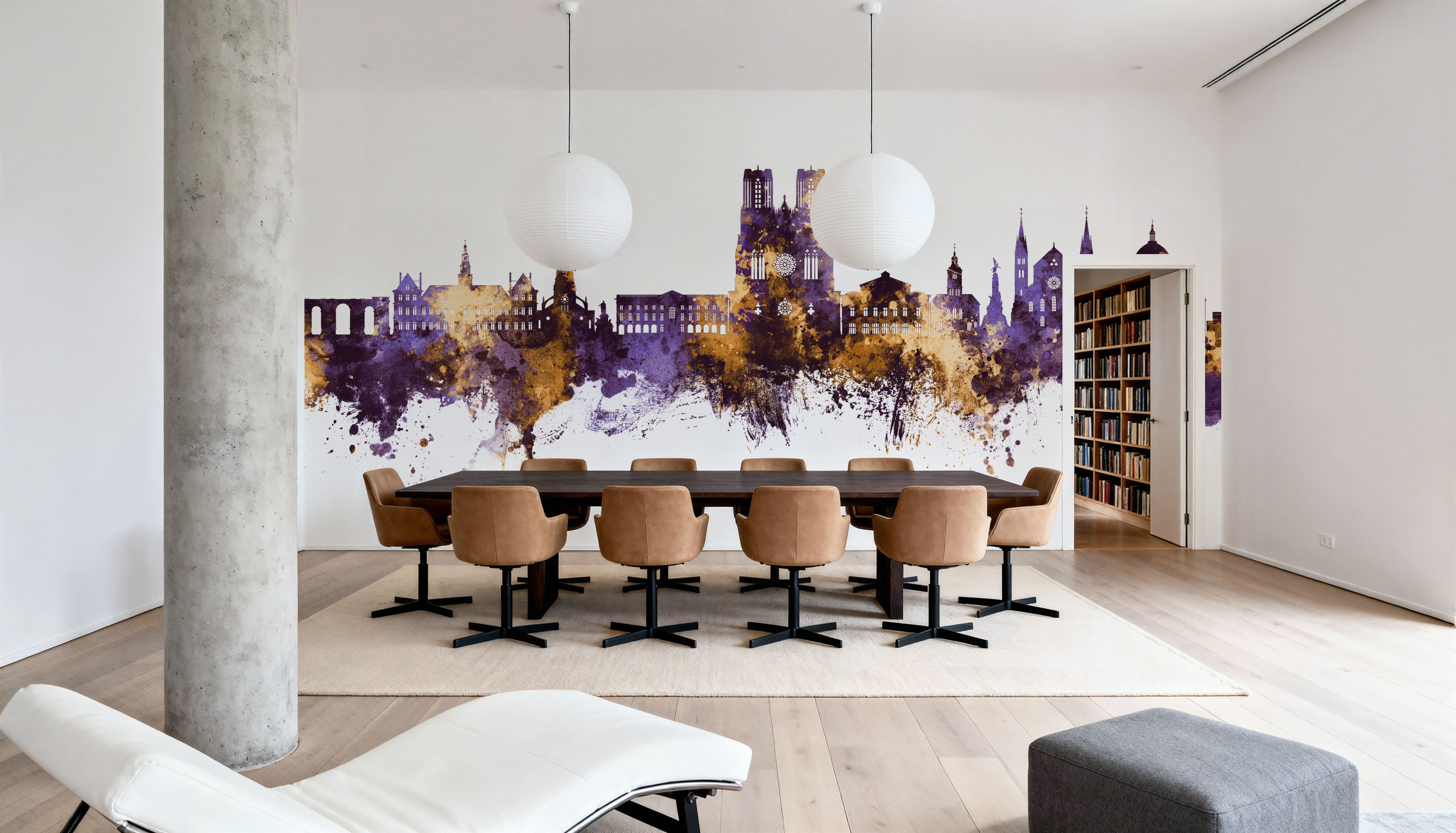 Reims France Skyline Purple & Gold