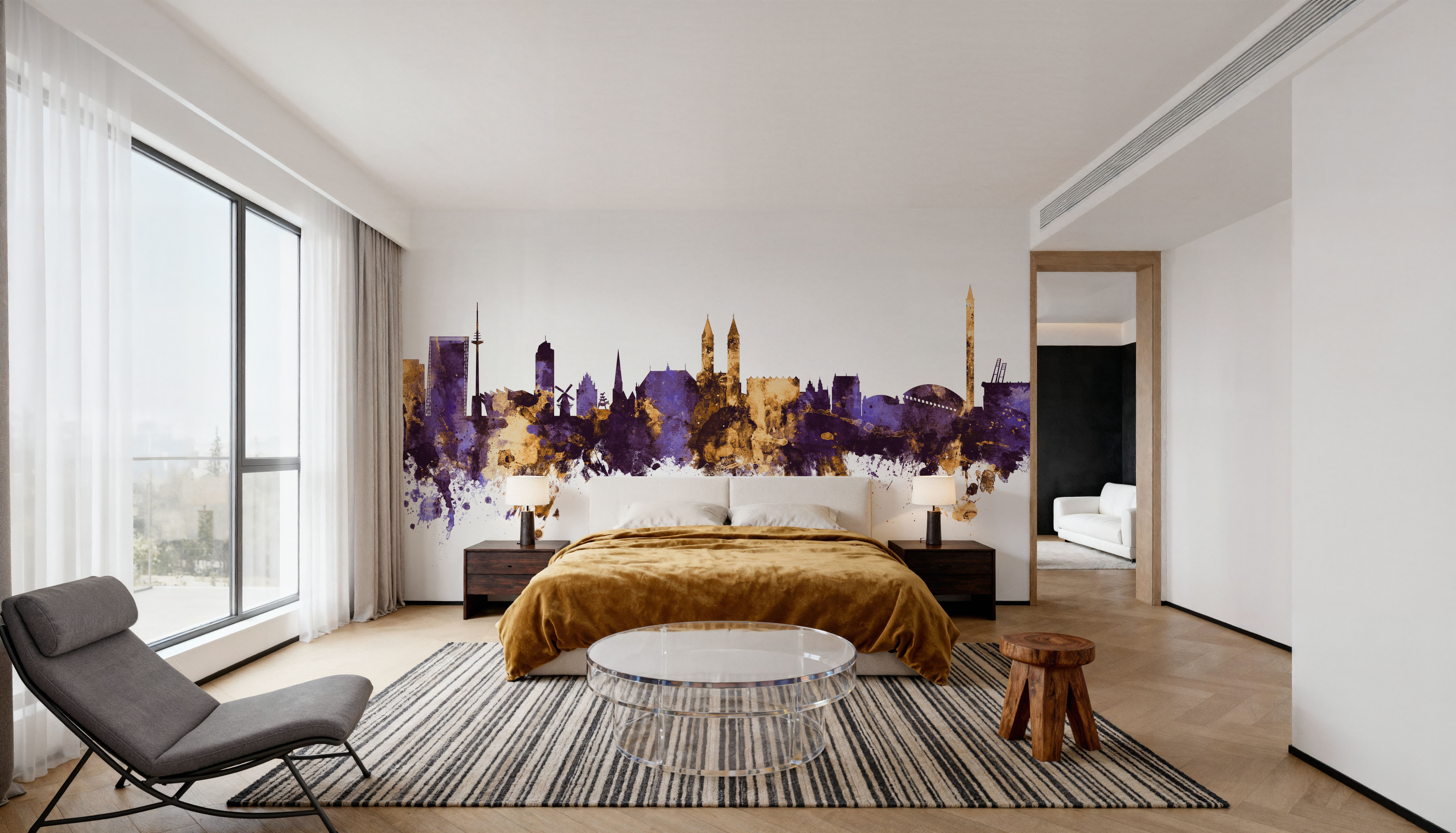 Bremen Germany Skyline Purple & Gold, Tapeten