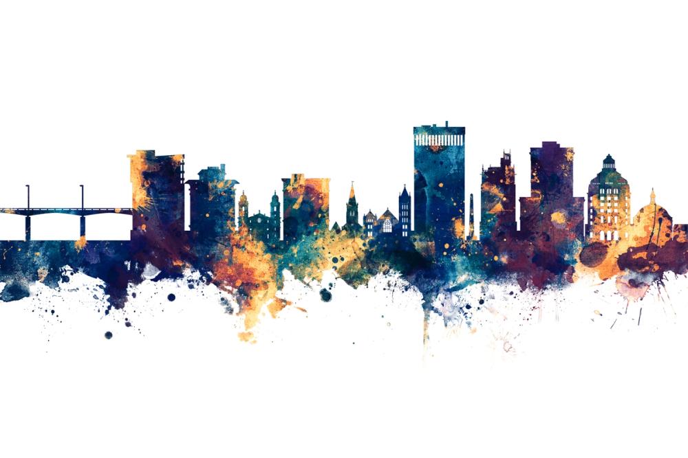 Asheville North Carolina Skyline Blue & Bronze