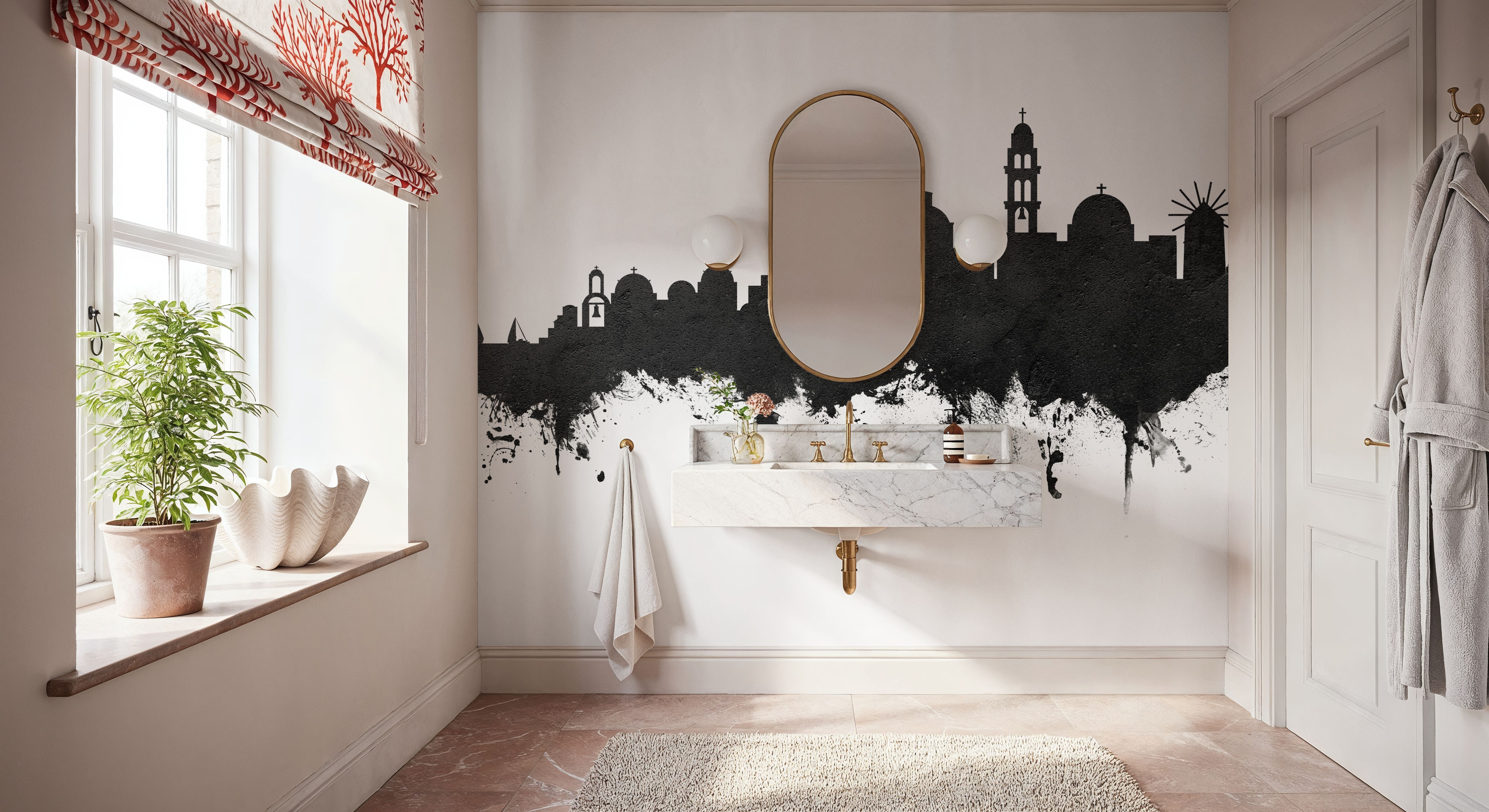 Santorini Skyline Black & White