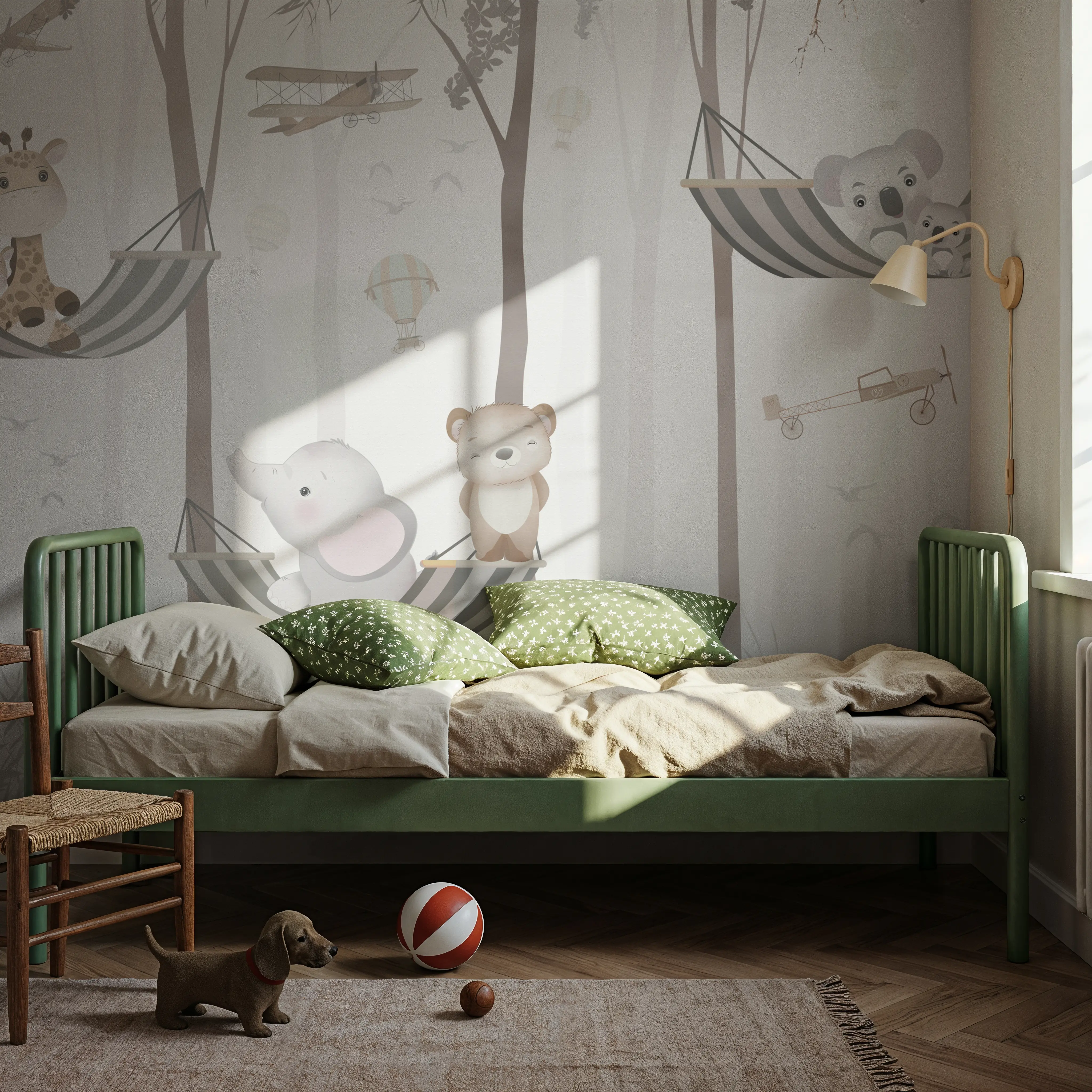 Wall Mural - Hammock Swing - Forest Nature mural wallpaper - Brown - Kids' Room - Wallism UK - Peel & Stick or Paste-the-Wall