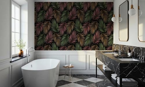 Bright Palms Pattern, Plum & Brown