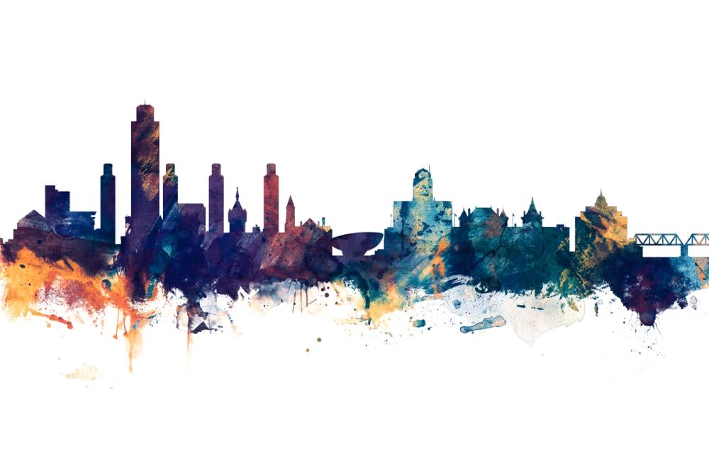 Albany New York Skyline Blue & Bronze