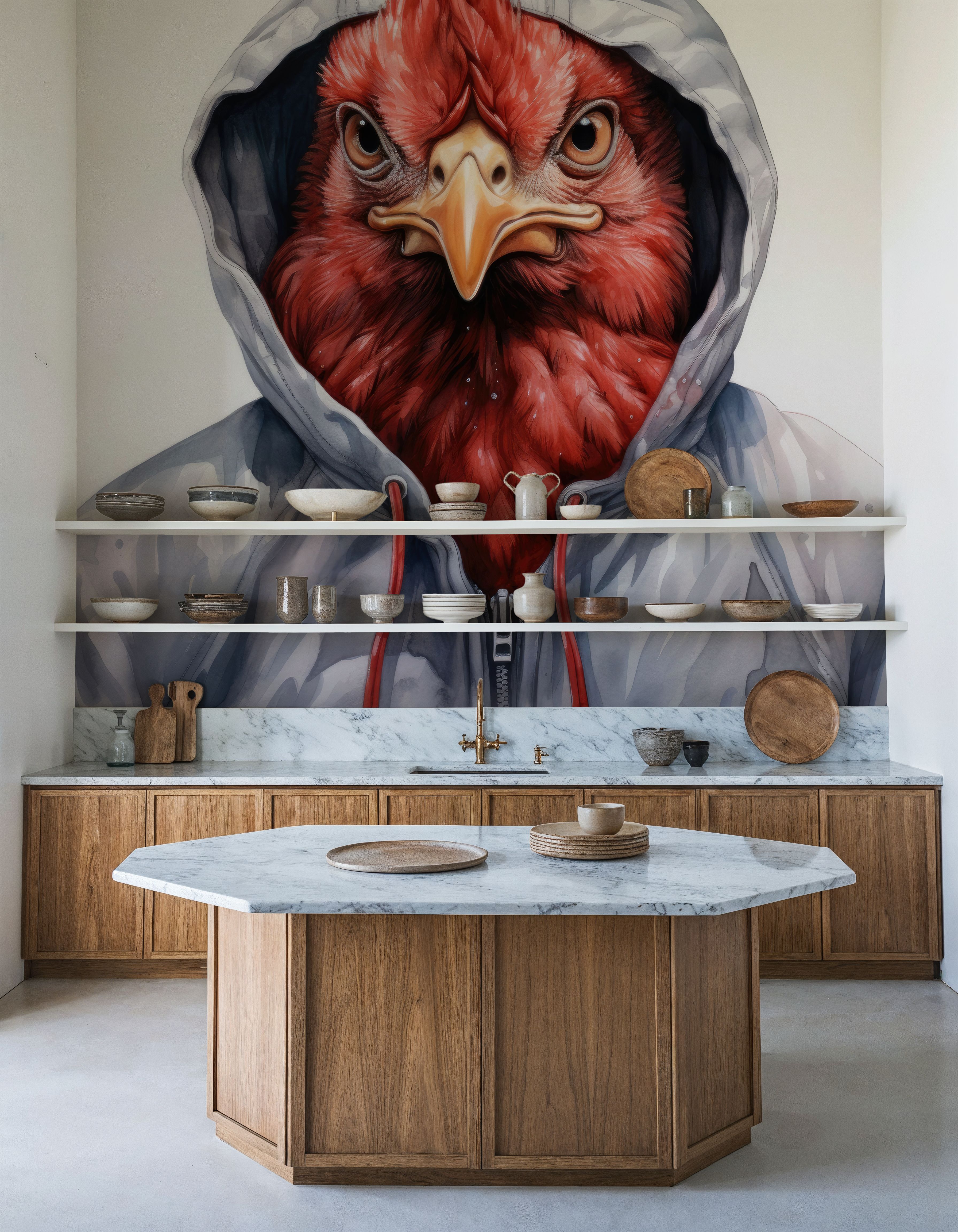 Watercolor Cartoon Chicken in a Hoodie