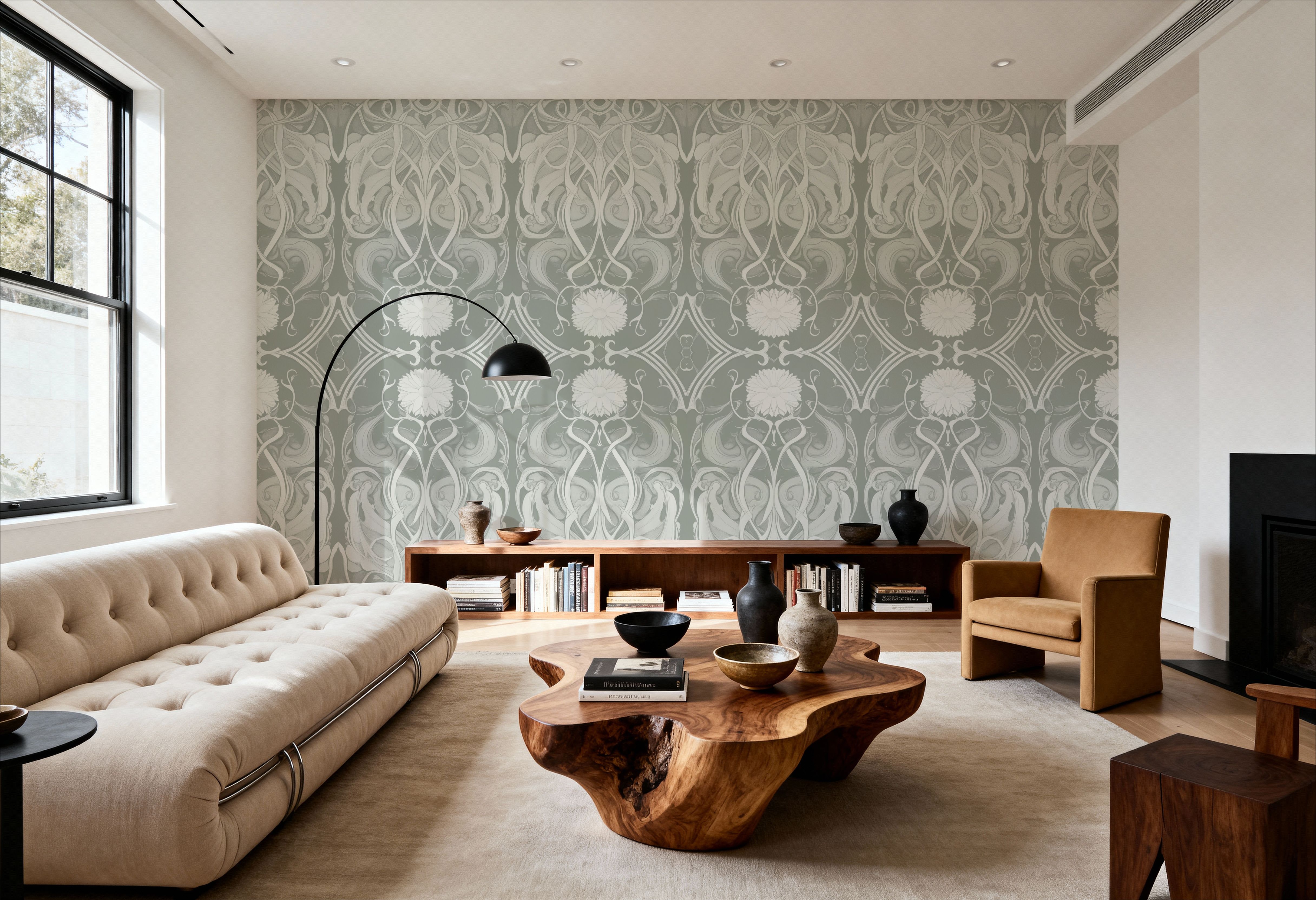 Wall Mural - Art Noveau III - Chintz Folk mural wallpaper - Green - Hallway staircases - Wallism US - Premium, Textured or Peel & Stick