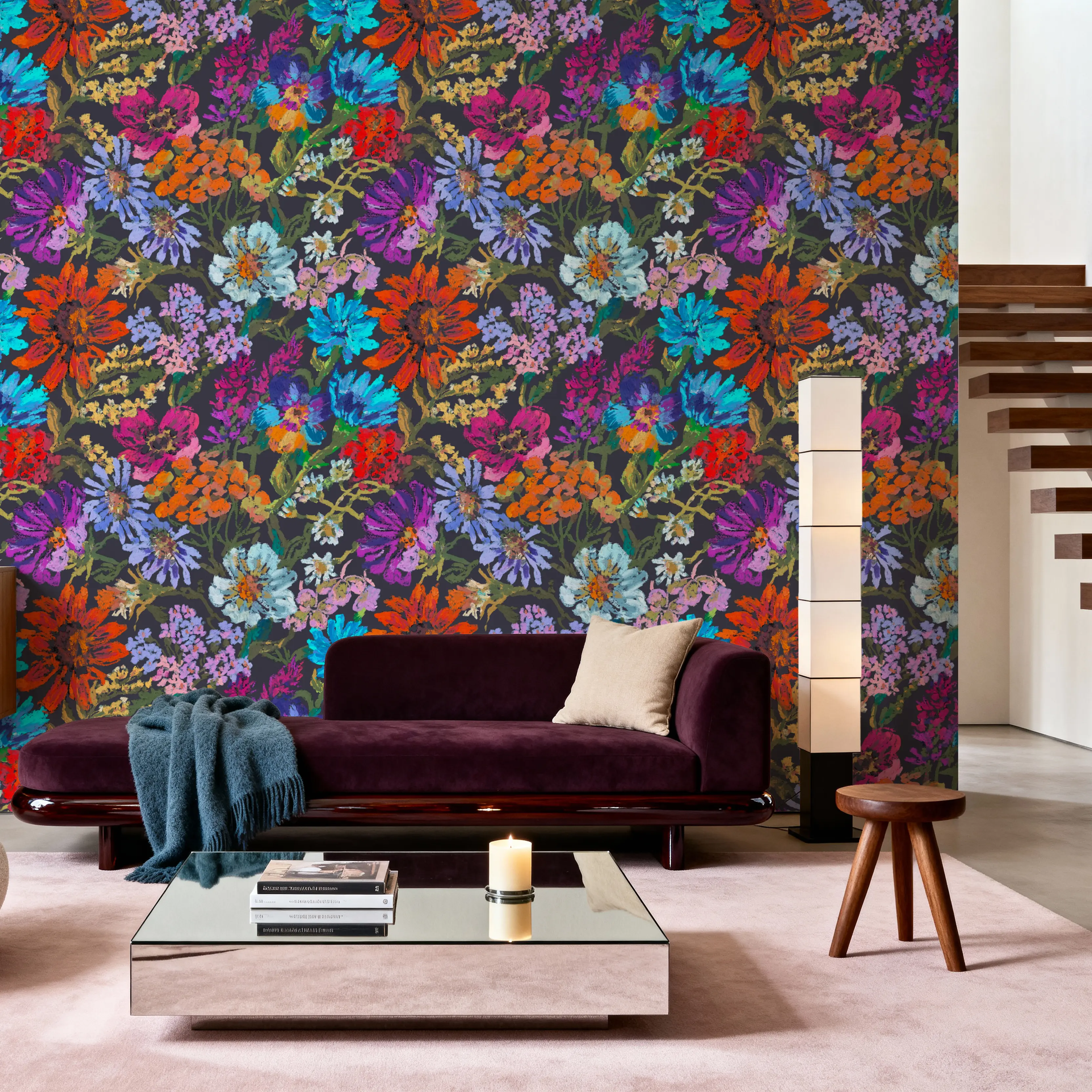 Wallpaper - Meadow in Oil Pastel, Dusty - Floral Nature - Offices - Wallism UK - Peel & Stick or Paste-the-Wall