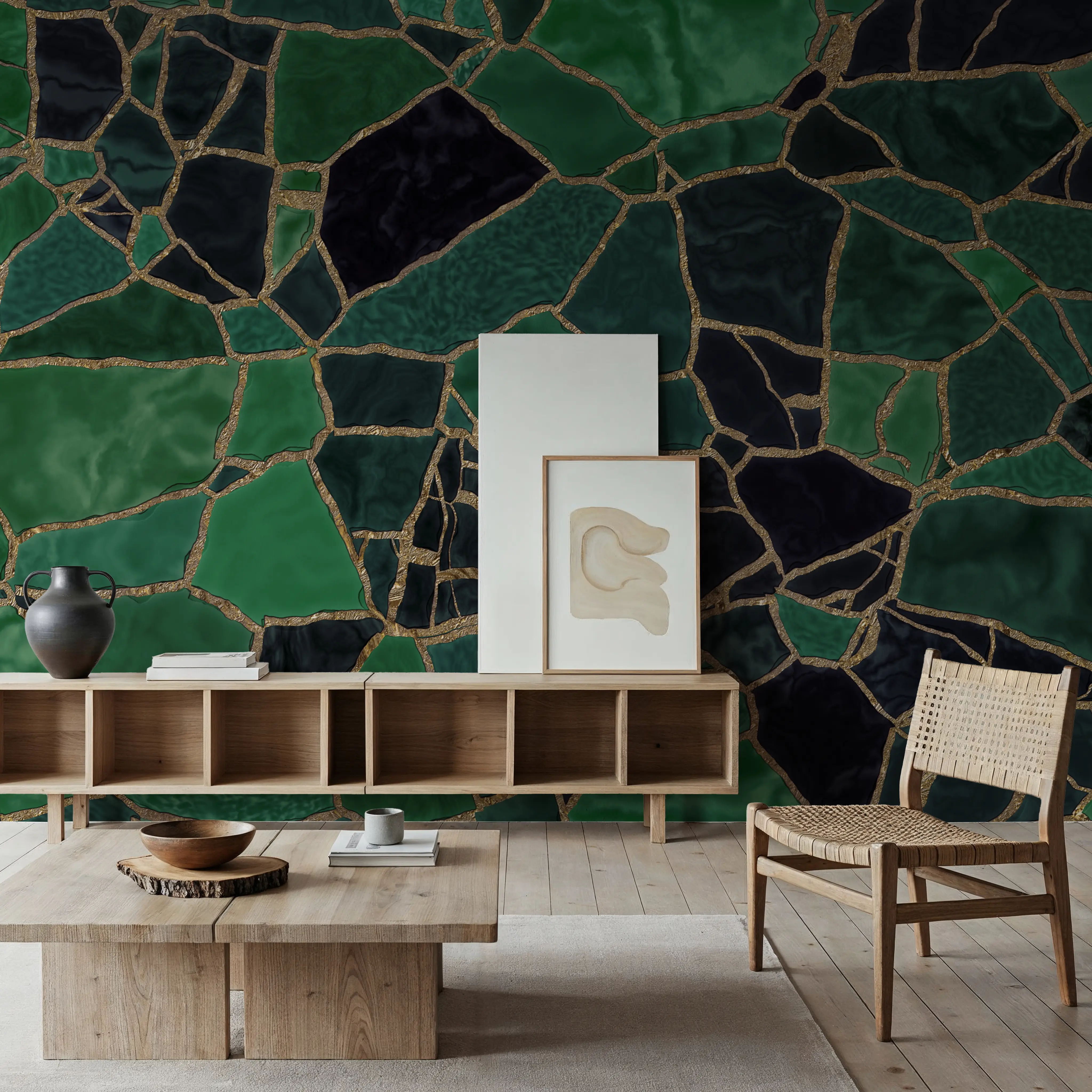 Wall Mural - Green Mosaic - Abstract Tiles mural wallpaper - Green - Offices - Wallism UK - Peel & Stick or Paste-the-Wall