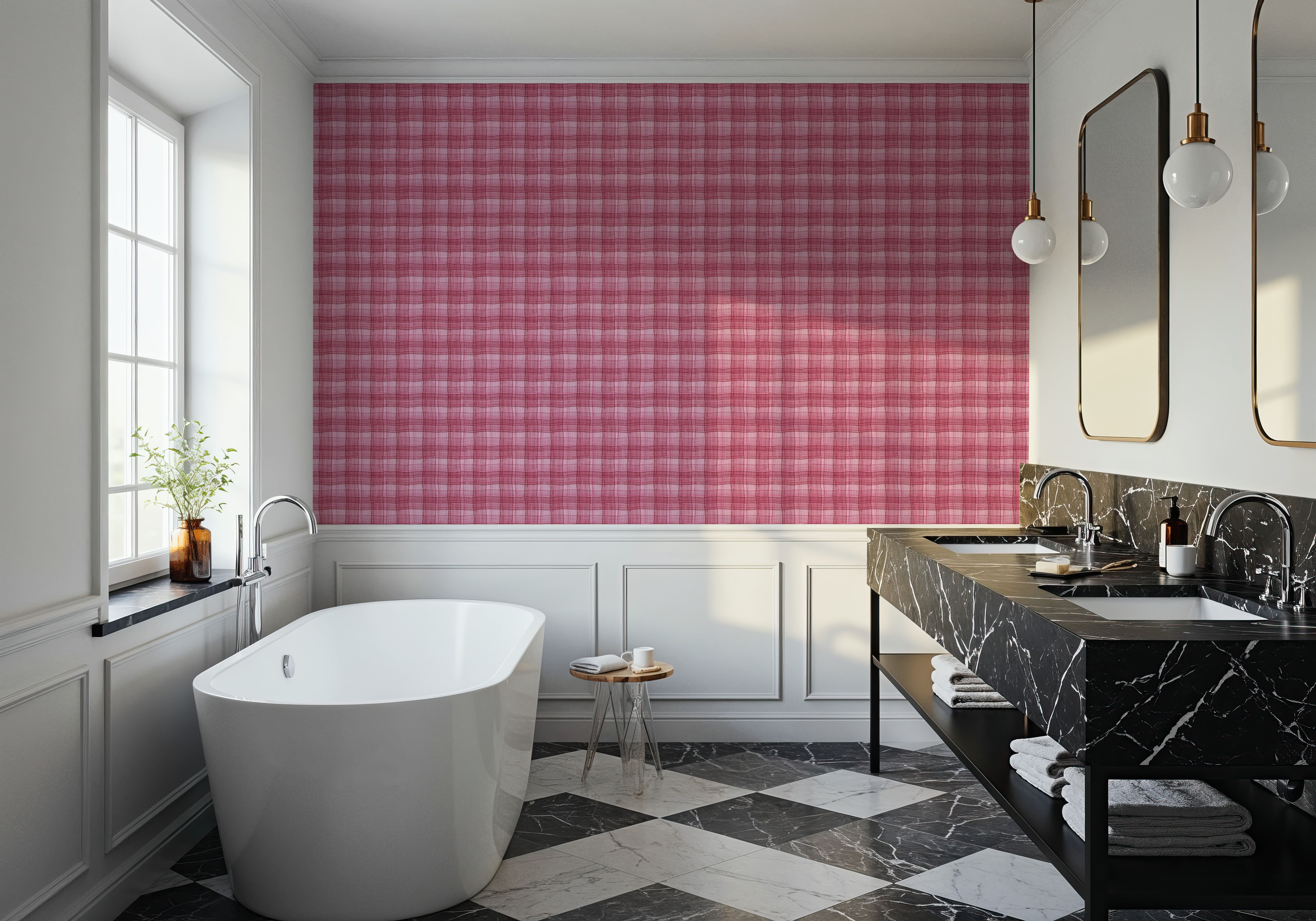 Stripy Gingham, Raspberry