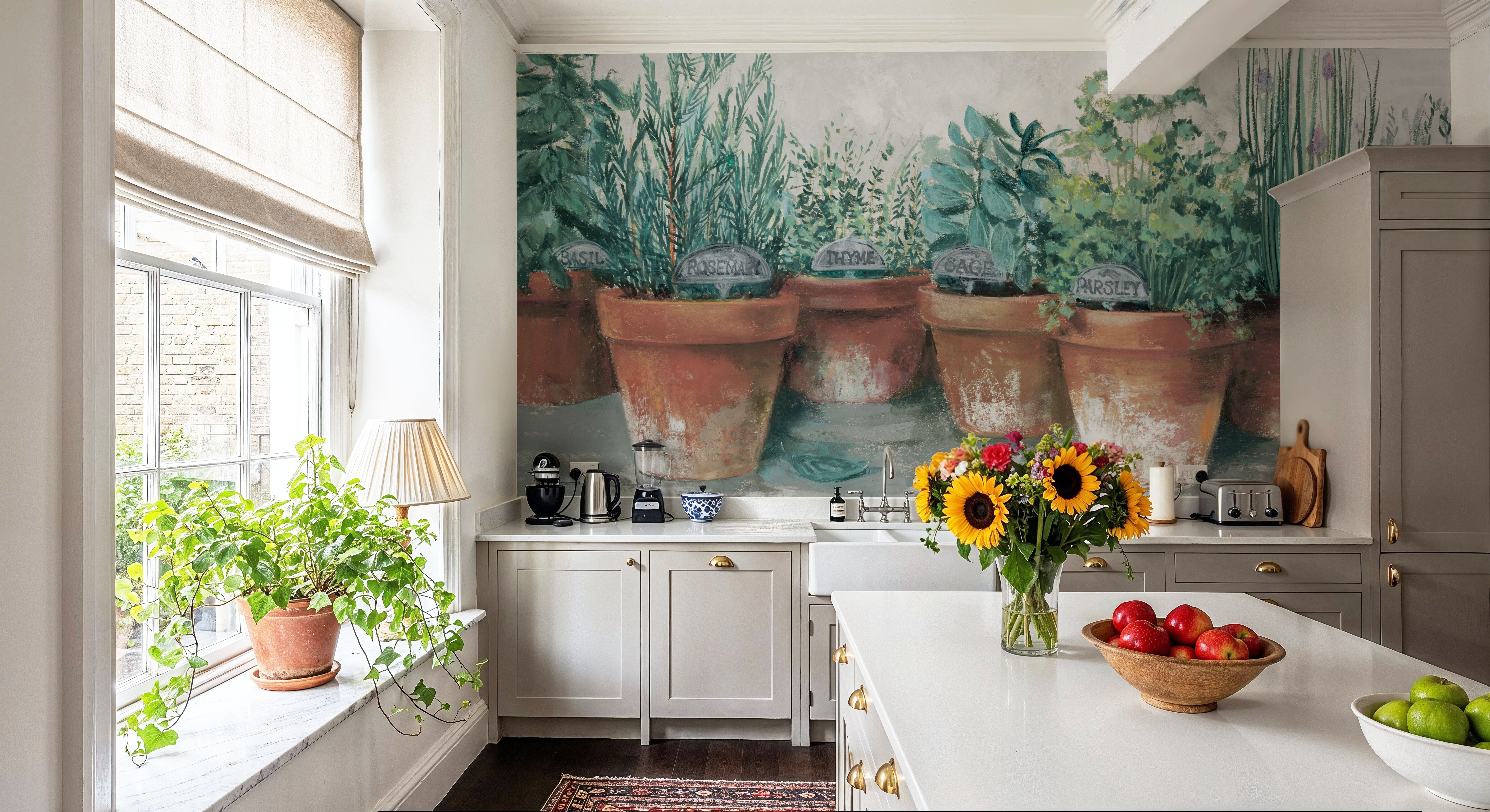 Pots of Herbs II Cottage, Wallpaper