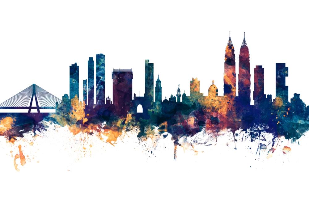 Mumbai Skyline India Bombay Blue & Bronze